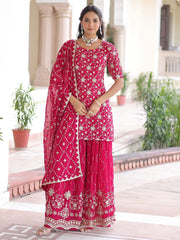 Pretty Pink Georgette Sequins Embroidered Festive Wear Sharara Suit