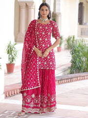 Pretty Pink Georgette Sequins Embroidered Festive Wear Sharara Suit