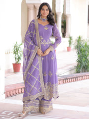 Wonderful Lavender Embroidered Organza Festive Wear Salwar Suit
