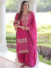 Fabulous Pink Embroidered Georgette Wedding Wear Salwar Kameez
