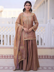 Impressive Brown Sequins Crushed Festival Wear Palazzo Suit