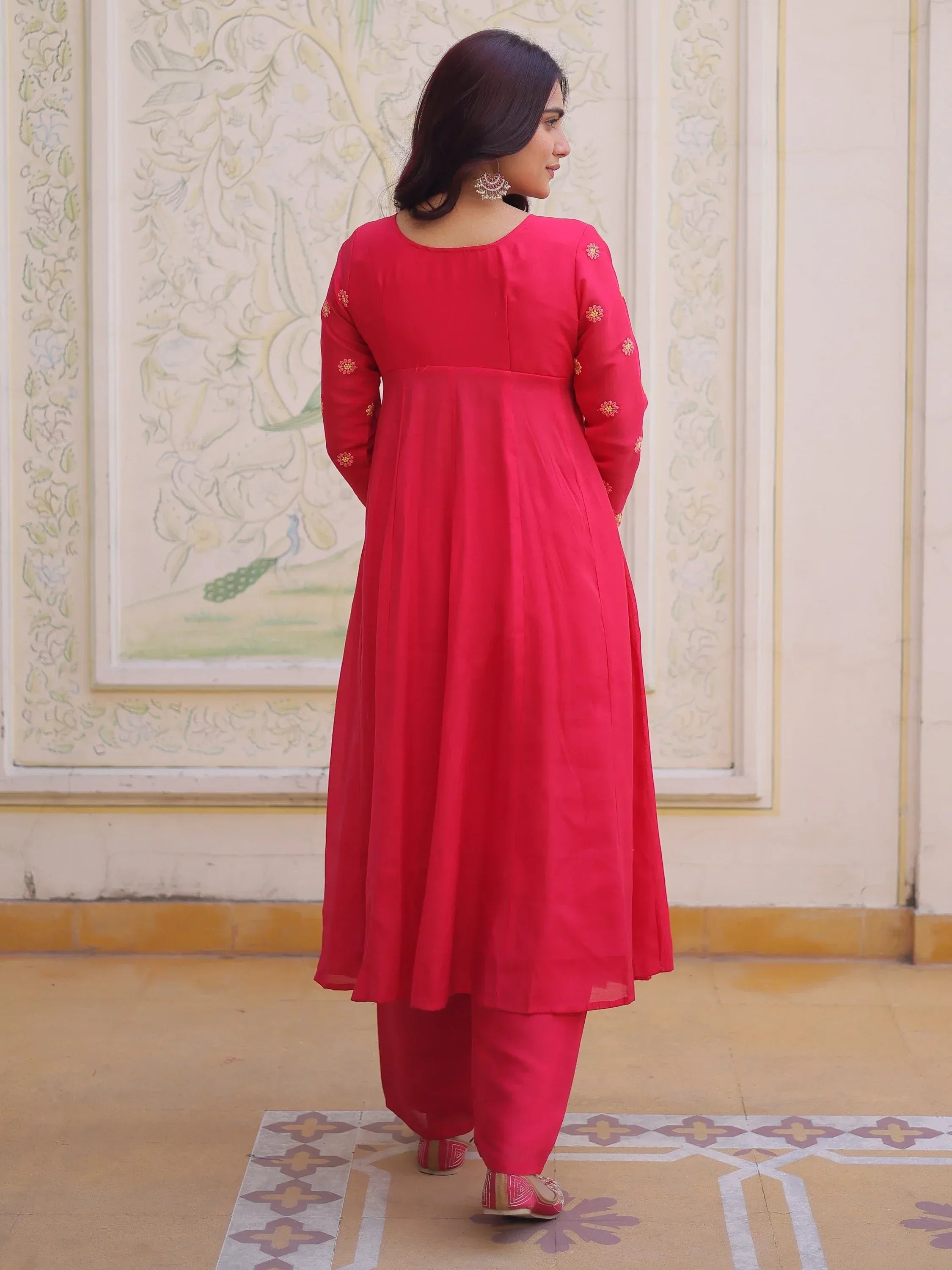 Enchanting Pink Thread Embroidery Chanderi Function Wear Pant Suit
