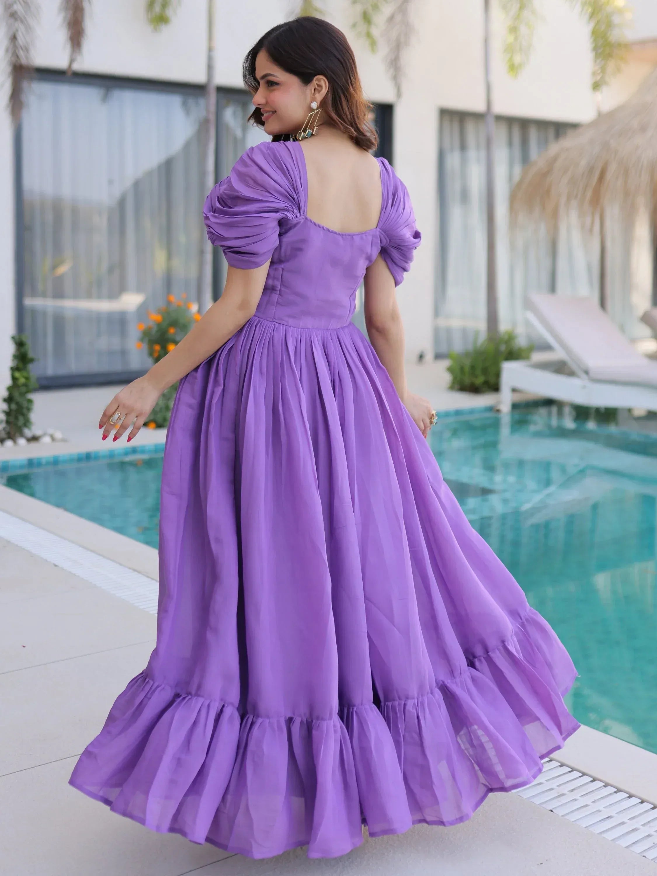 Notable Purple Bead Work Chanderi Festive Wear Dress