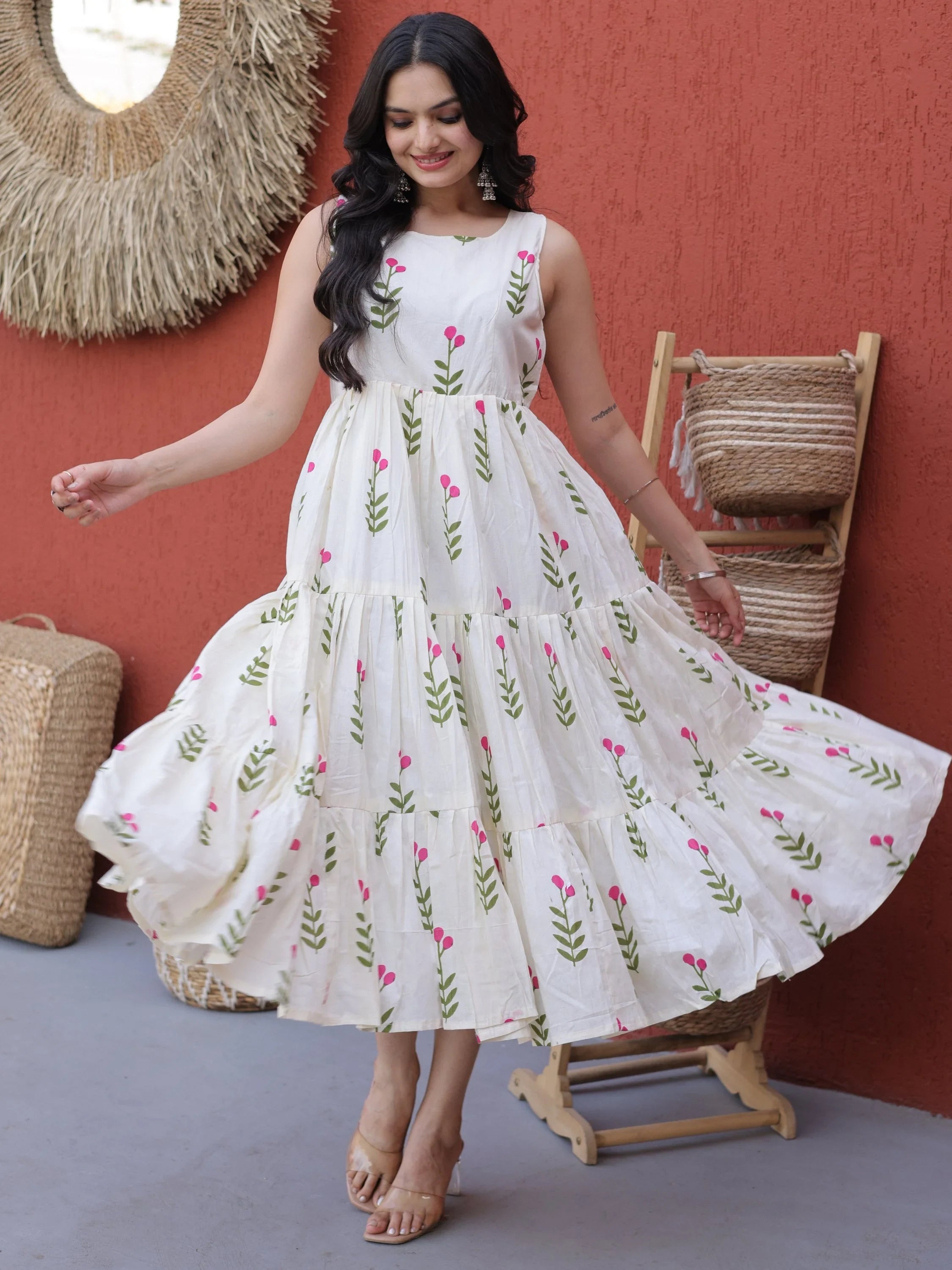 Superb Pink Digital Printed Cotton Casual Wear Dress