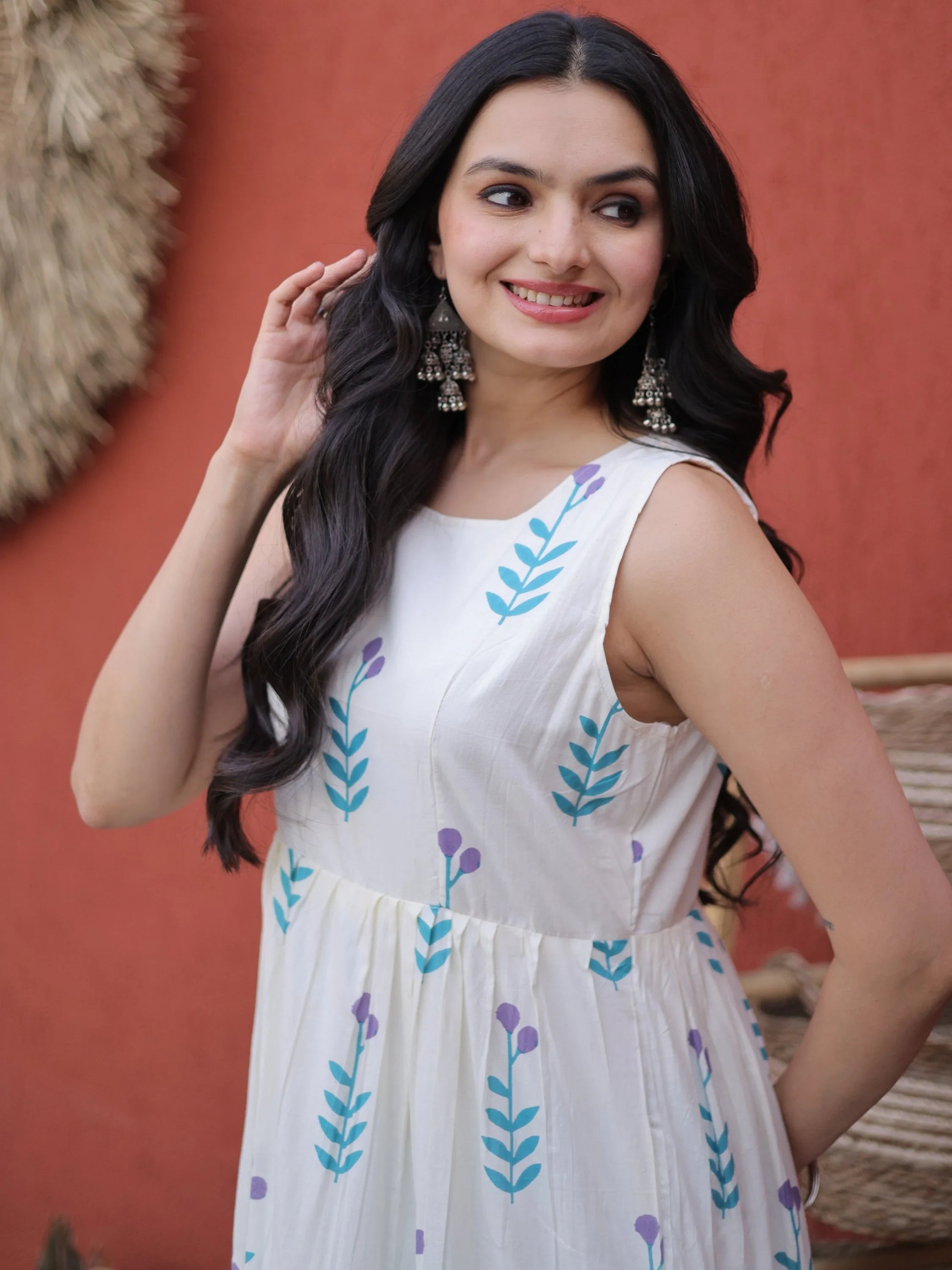 Fabulous Sky Blue Printed Cotton Daily Wear Dress