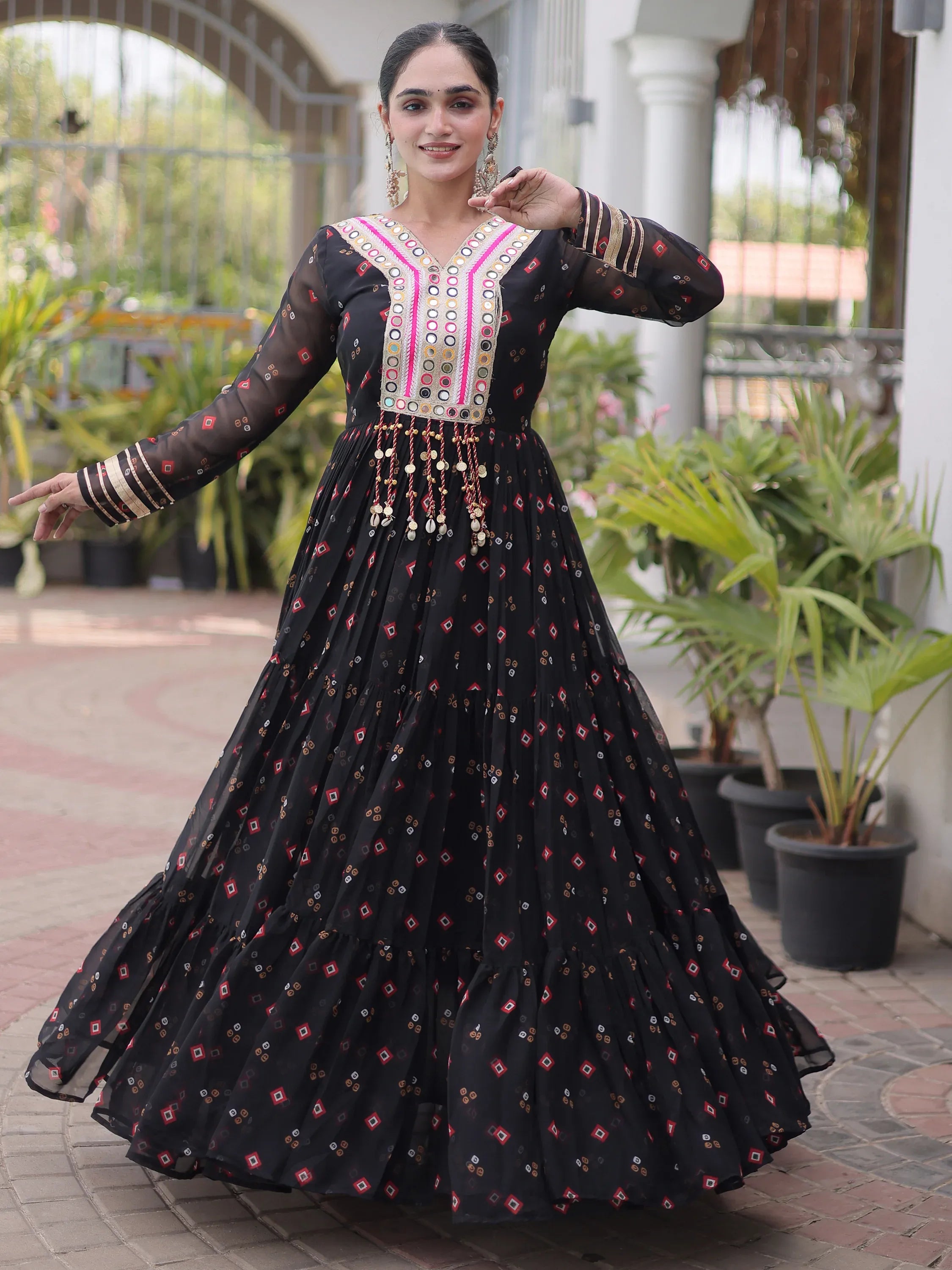 Amazeballs Black Laheriya Printed Georgette Navratri Wear Gown