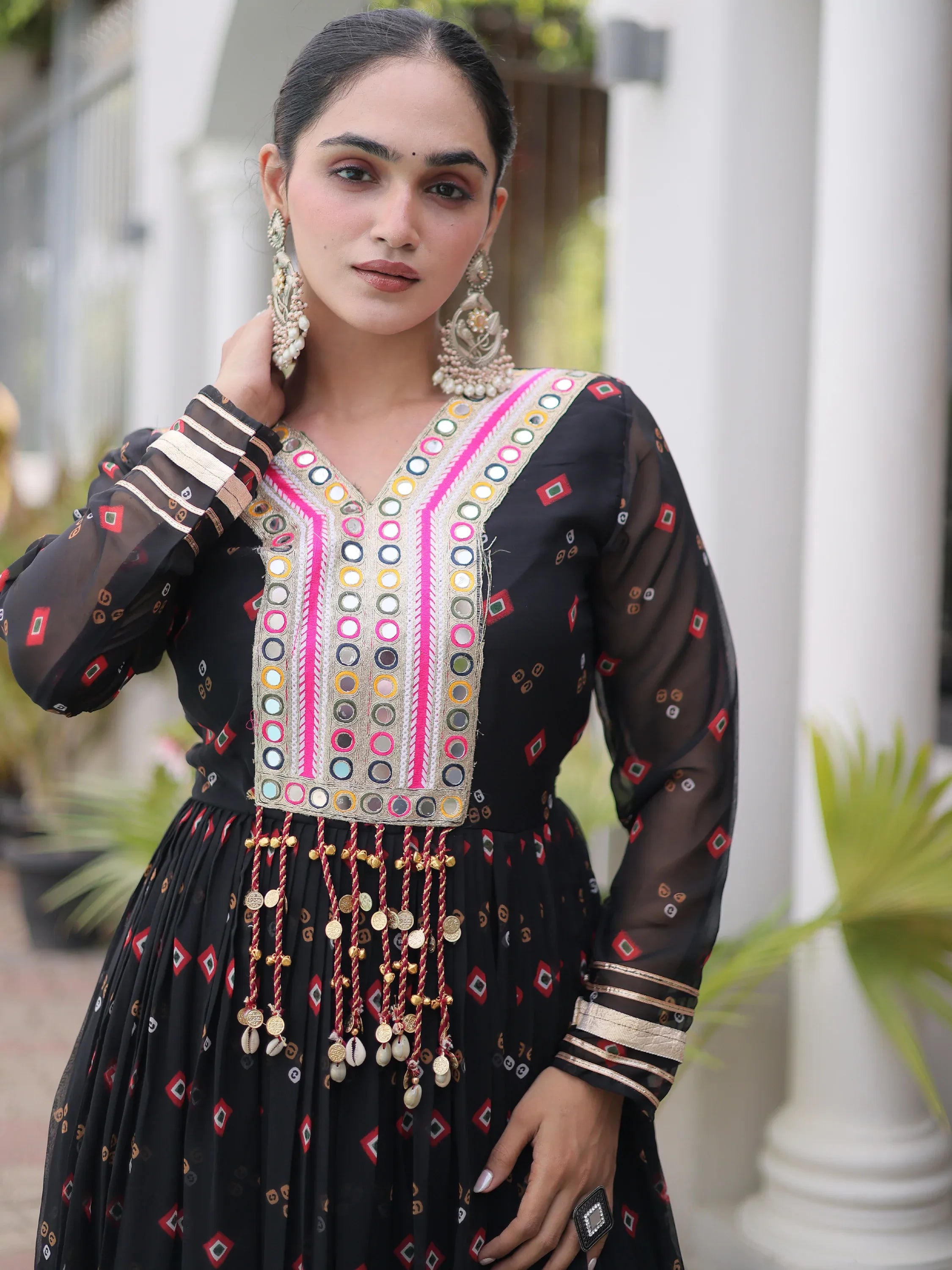 Amazeballs Black Laheriya Printed Georgette Navratri Wear Gown