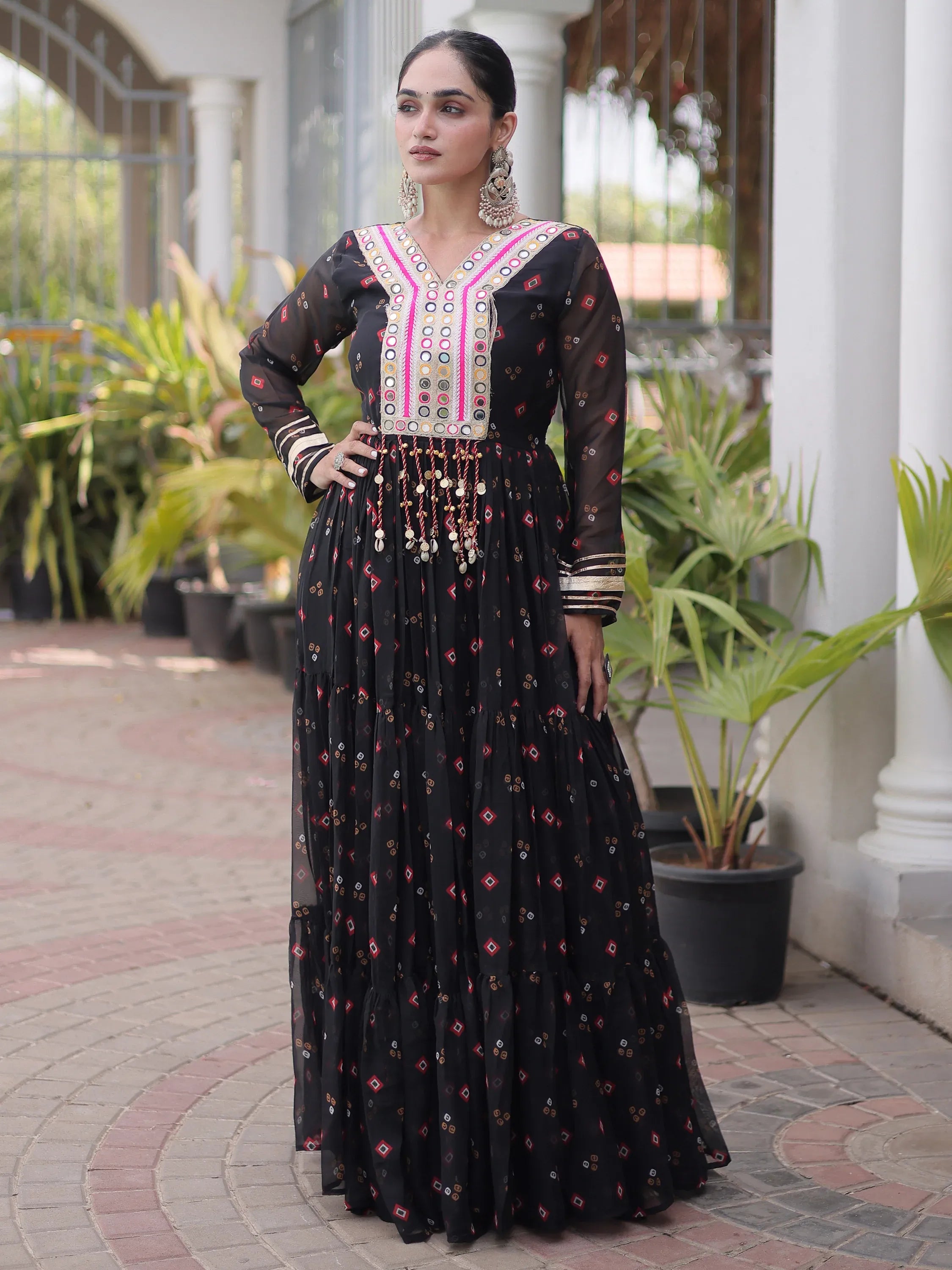 Amazeballs Black Laheriya Printed Georgette Navratri Wear Gown