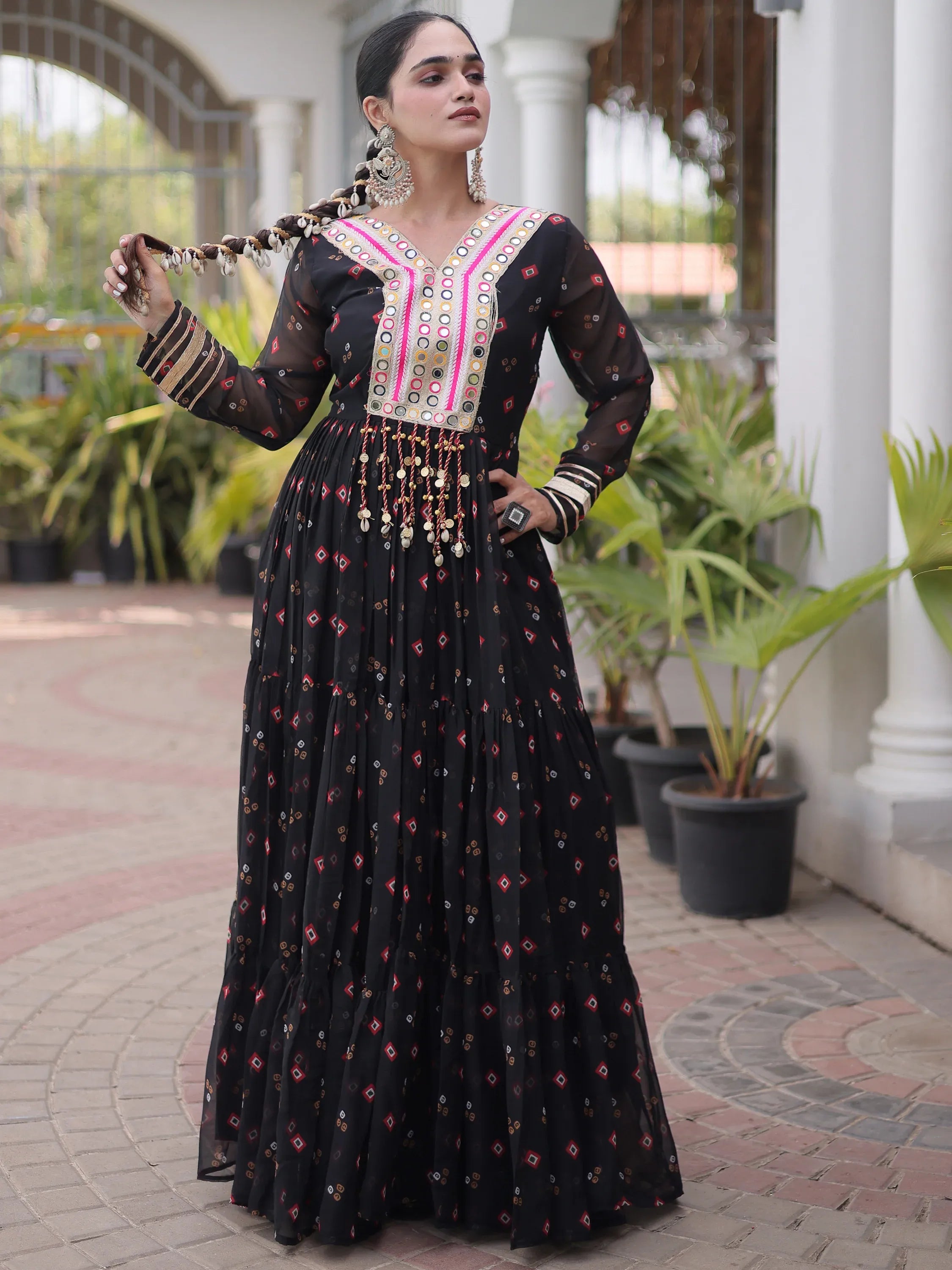 Amazeballs Black Laheriya Printed Georgette Navratri Wear Gown