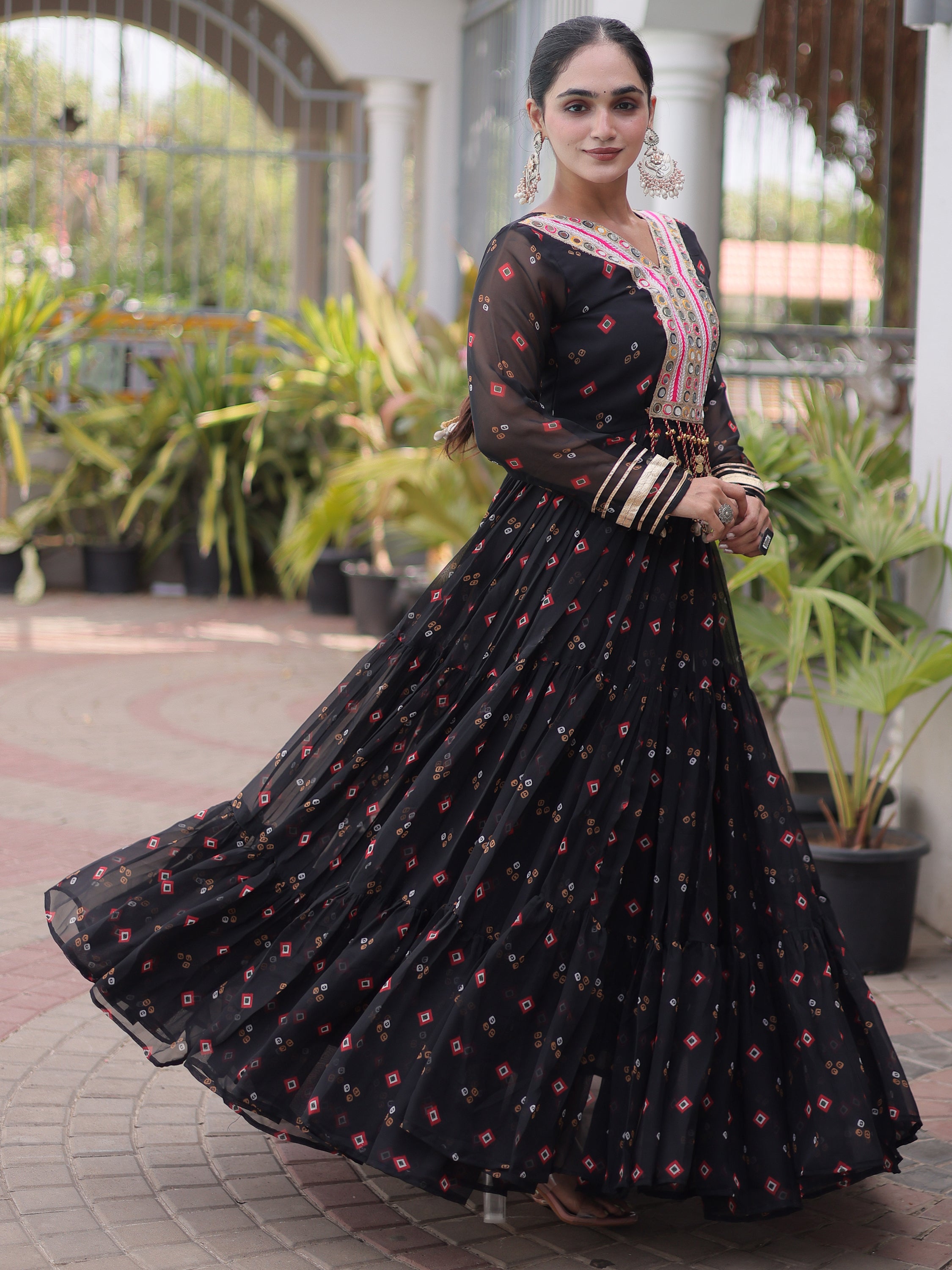 Amazeballs Black Laheriya Printed Georgette Navratri Wear Gown
