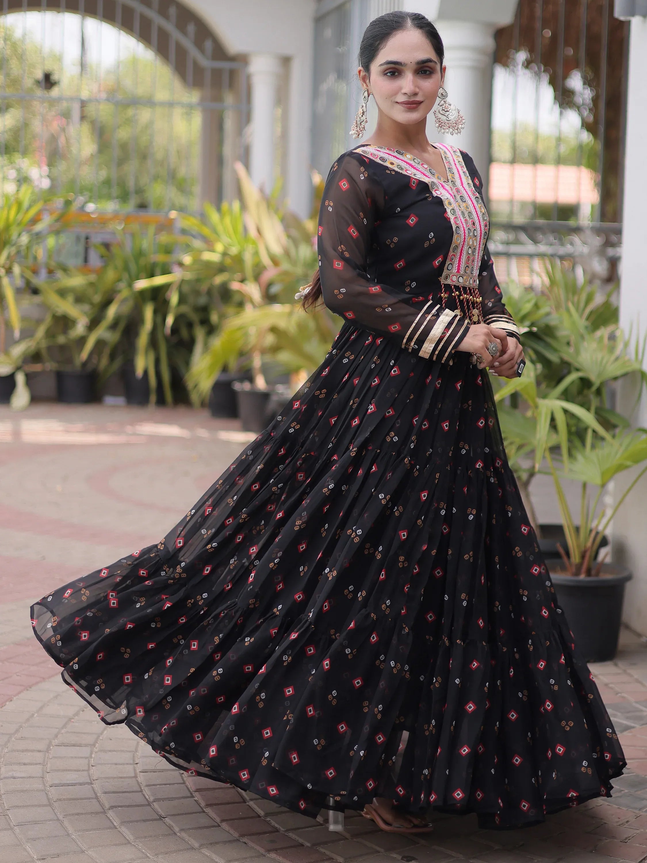 Amazeballs Black Laheriya Printed Georgette Navratri Wear Gown