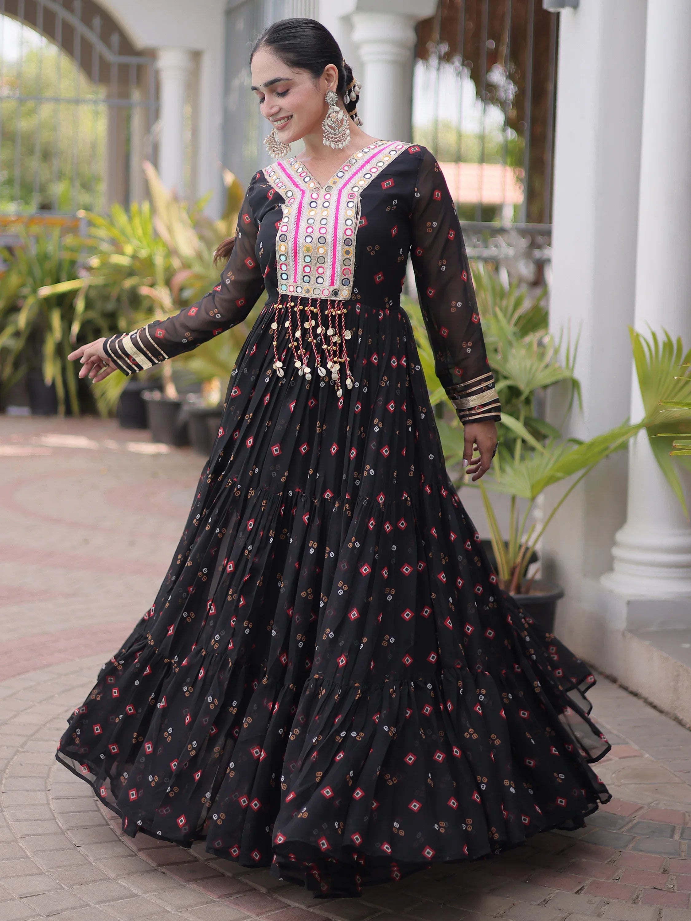 Amazeballs Black Laheriya Printed Georgette Navratri Wear Gown