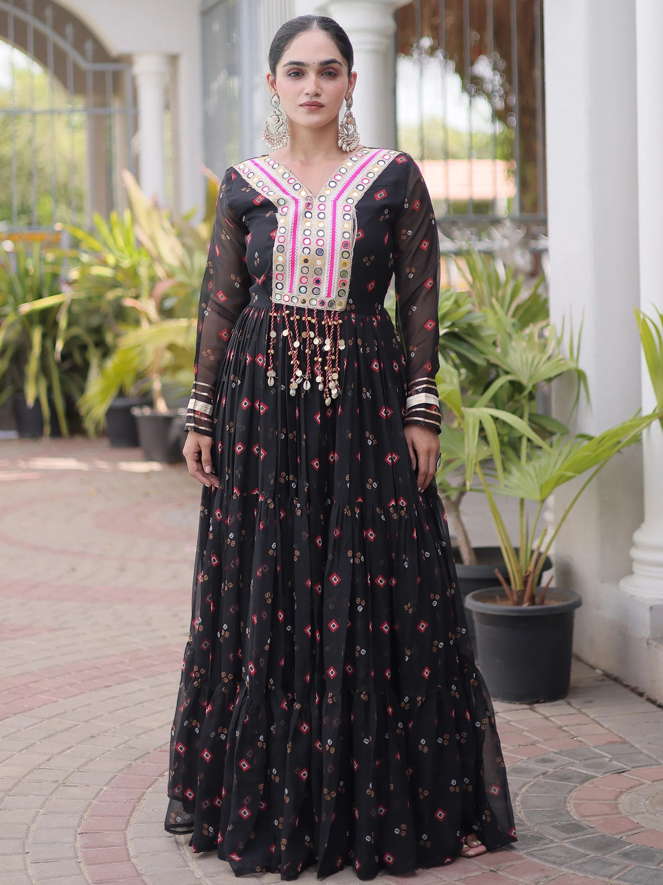 Amazeballs Black Laheriya Printed Georgette Navratri Wear Gown