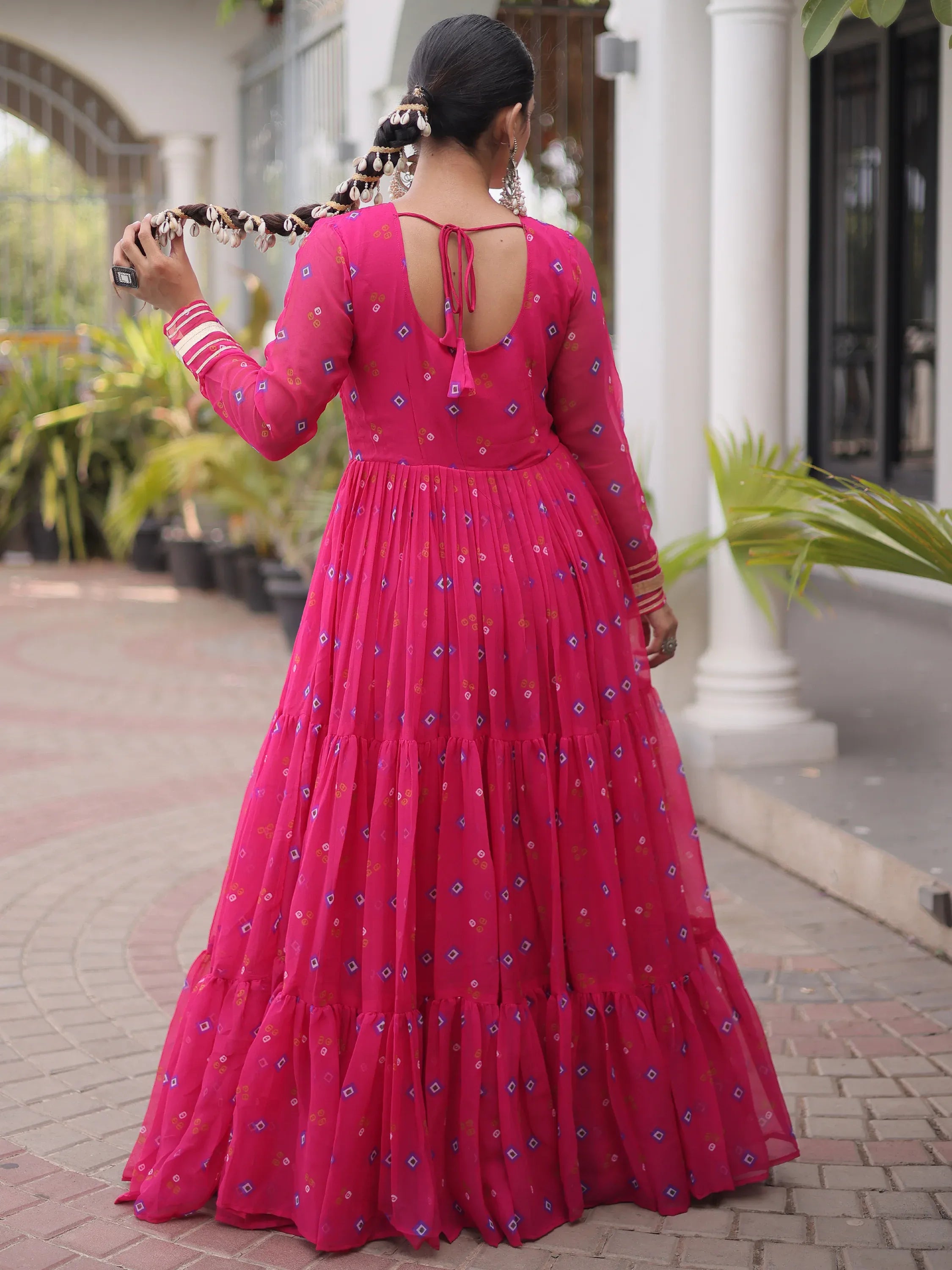 Fantastic Pink Laheriya Printed Georgette Festive Wear Gown