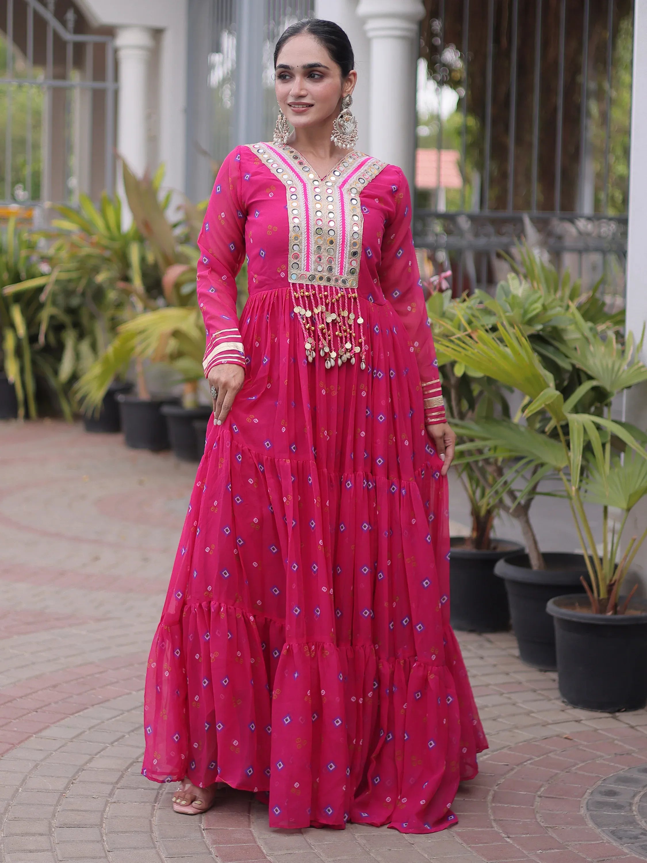 Fantastic Pink Laheriya Printed Georgette Festive Wear Gown