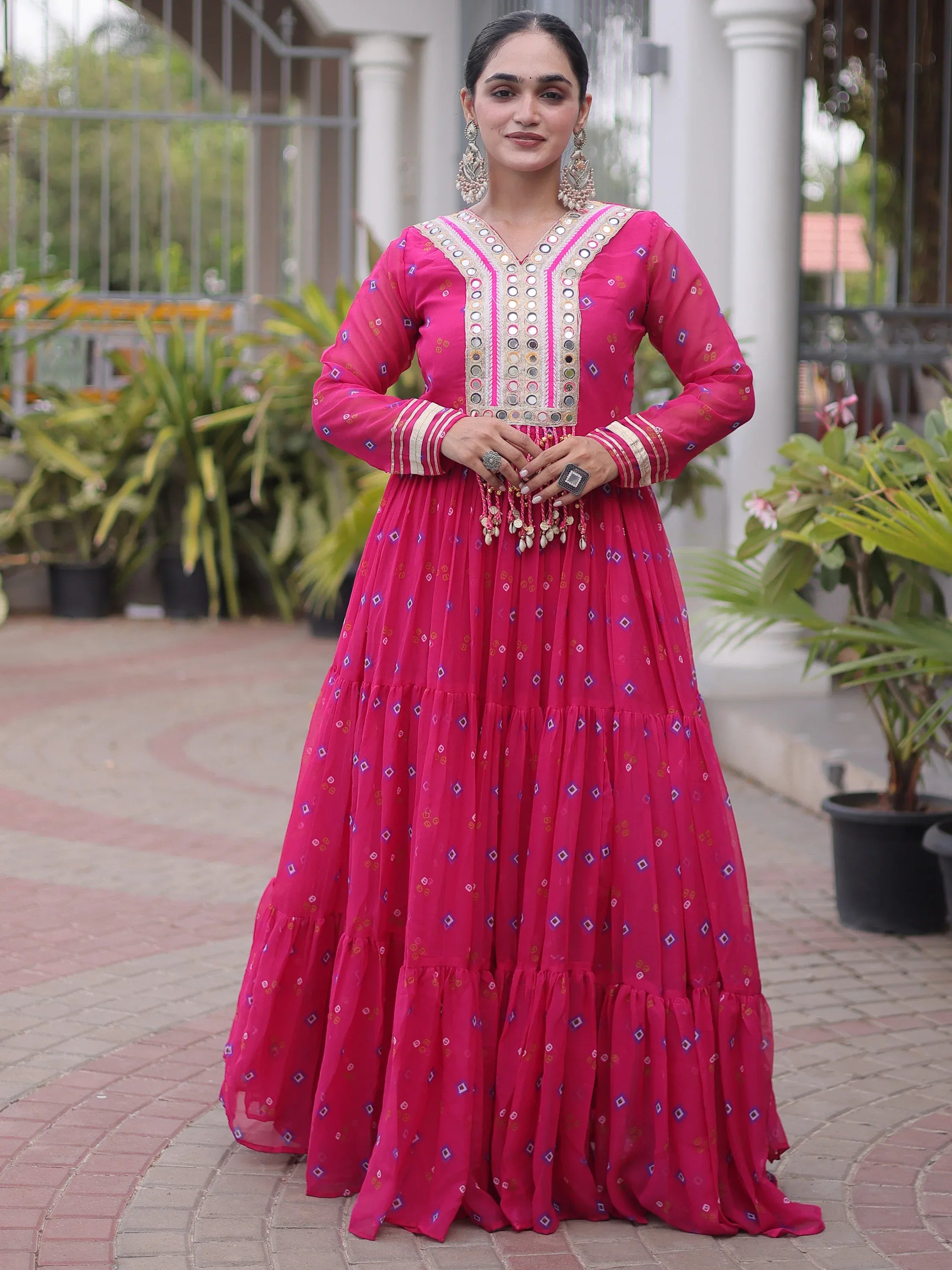 Fantastic Pink Laheriya Printed Georgette Festive Wear Gown