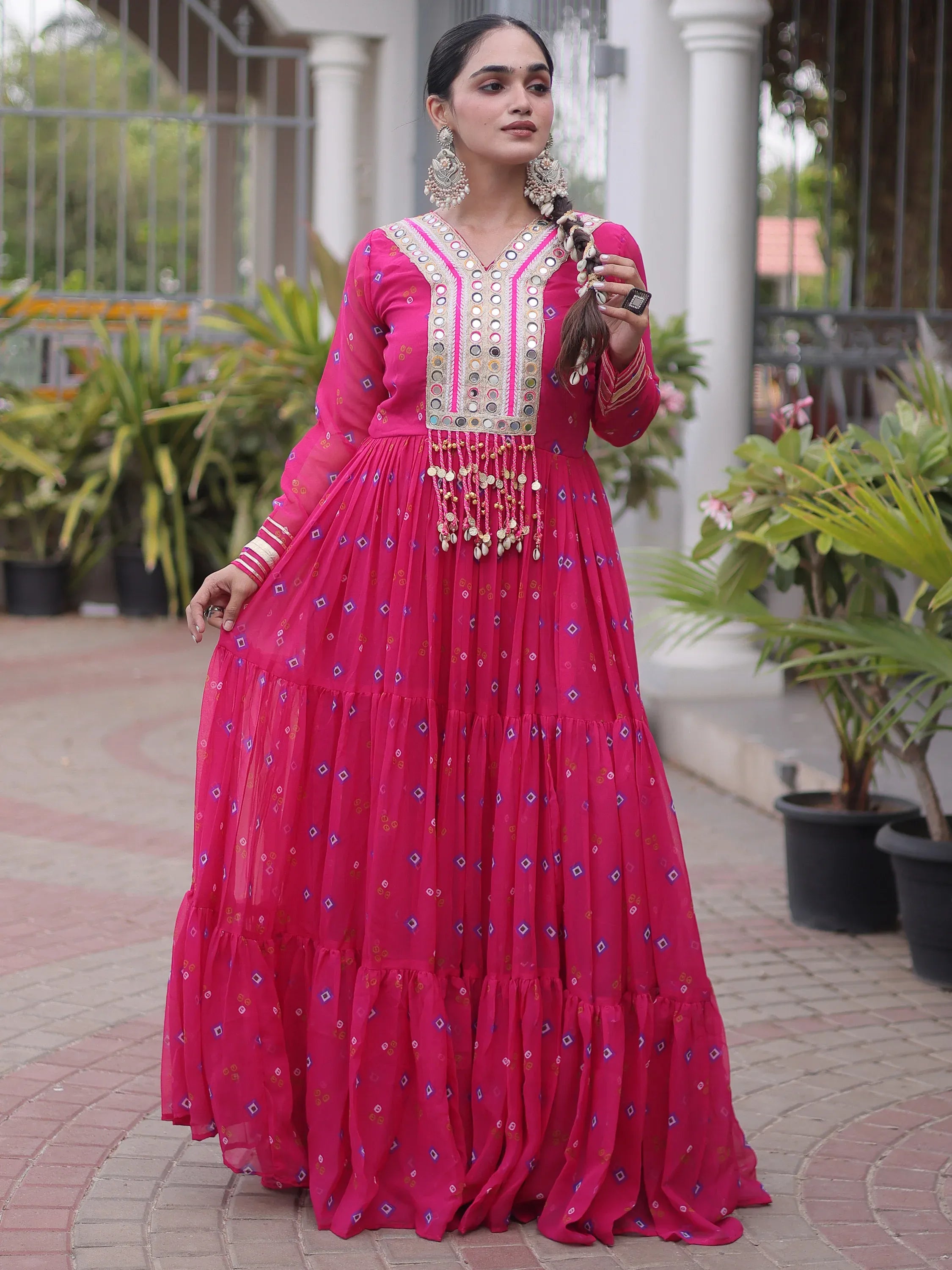 Fantastic Pink Laheriya Printed Georgette Festive Wear Gown