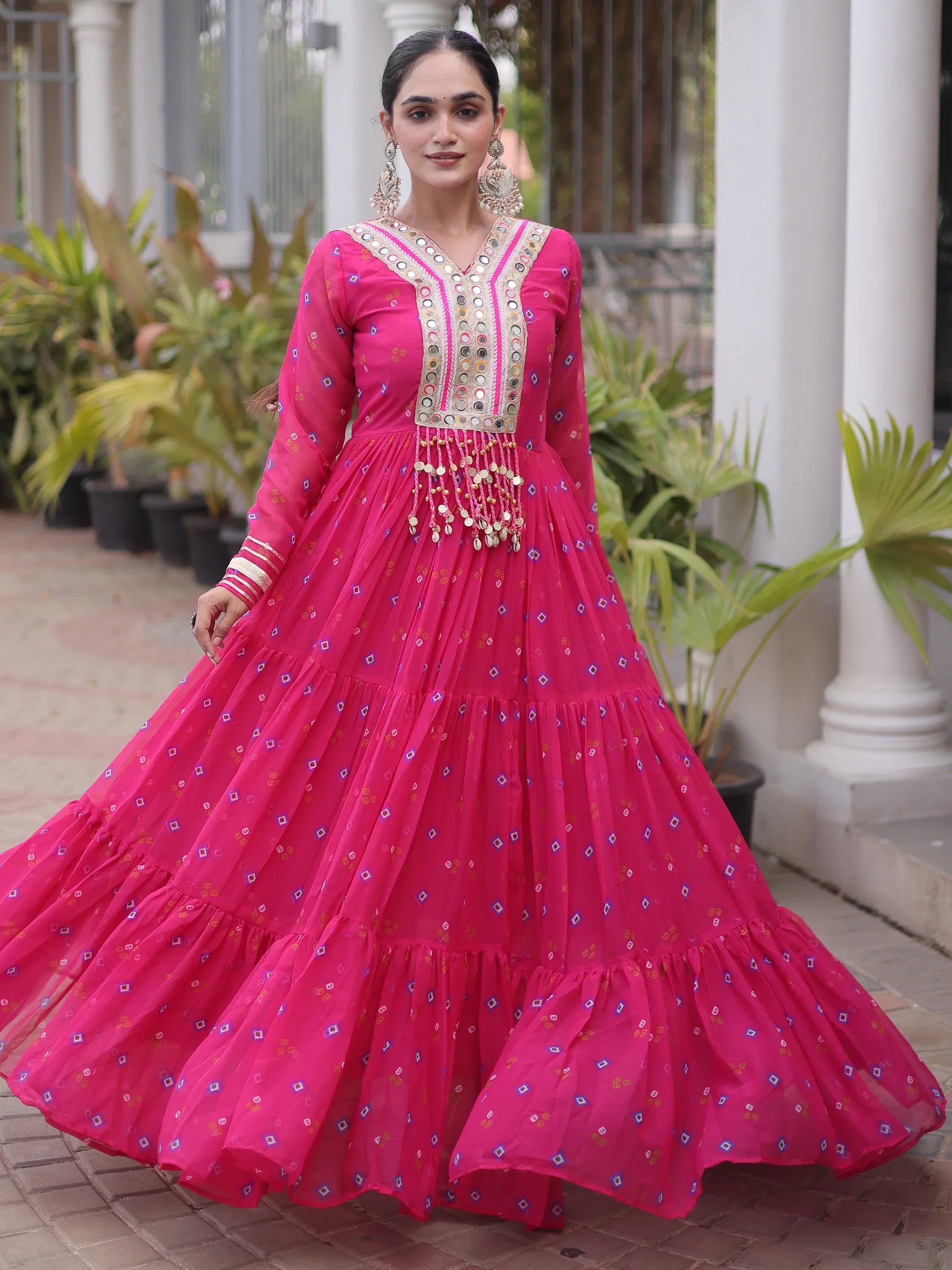 Fantastic Pink Laheriya Printed Georgette Festive Wear Gown