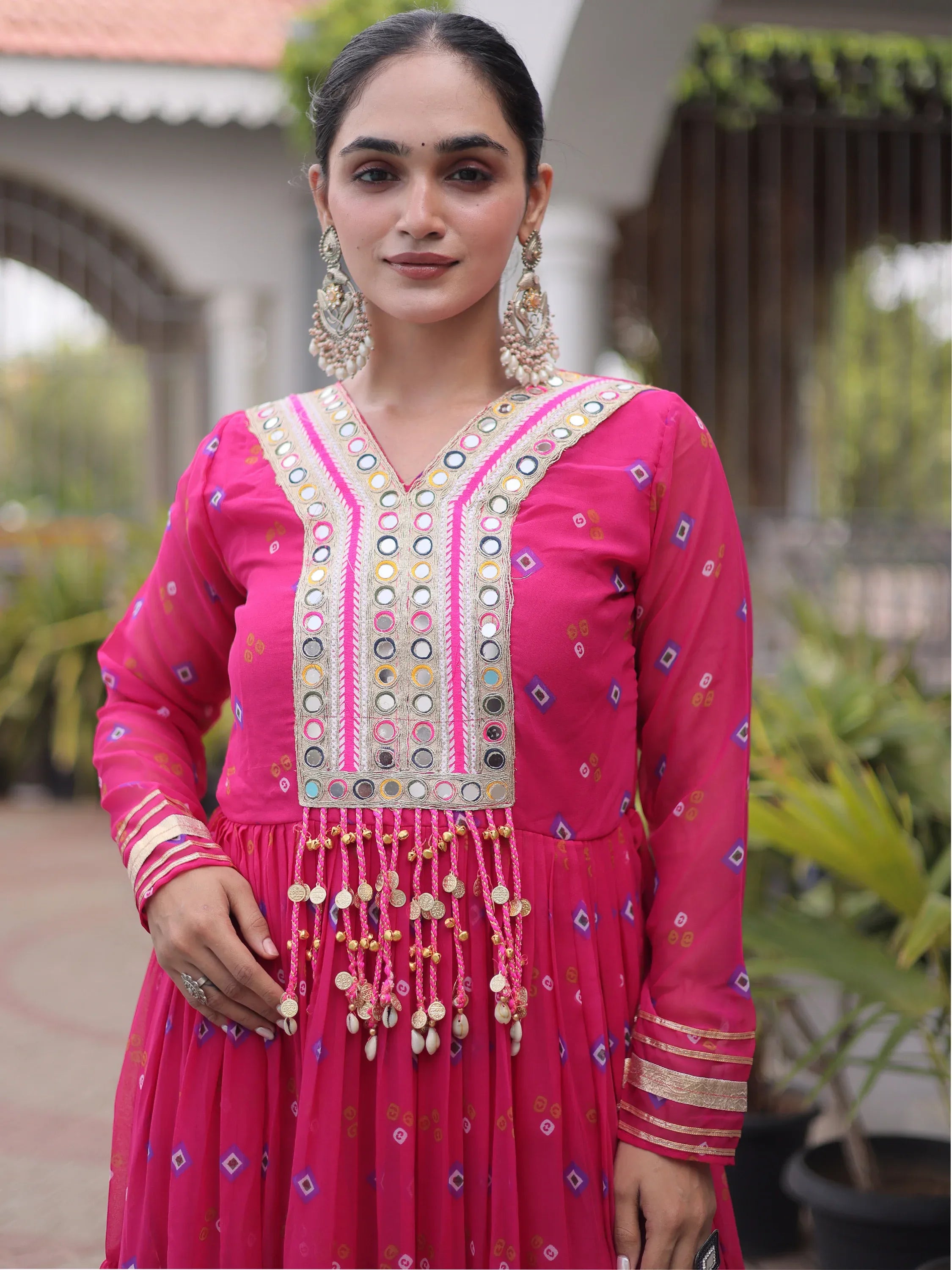 Fantastic Pink Laheriya Printed Georgette Festive Wear Gown