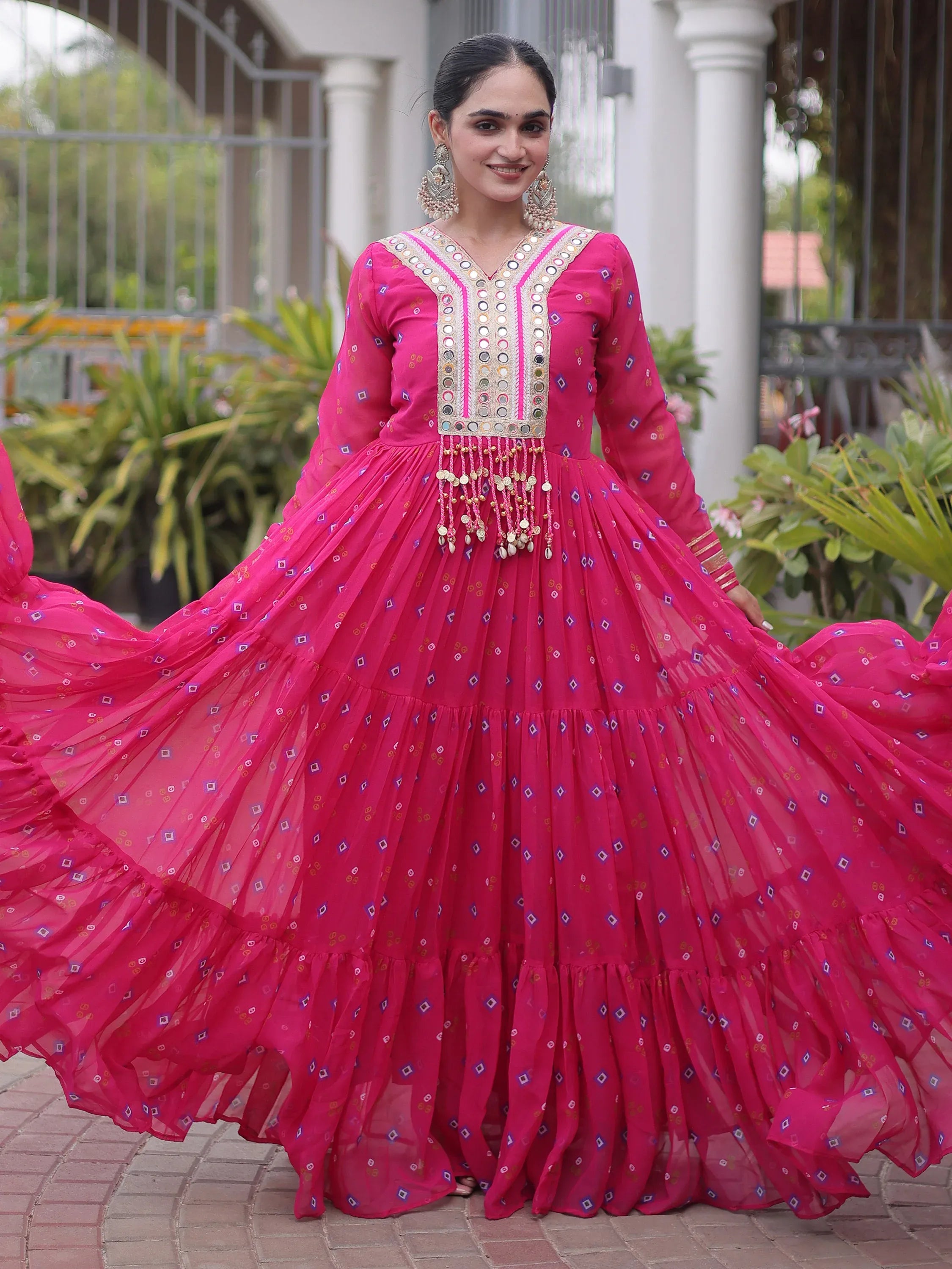 Fantastic Pink Laheriya Printed Georgette Festive Wear Gown