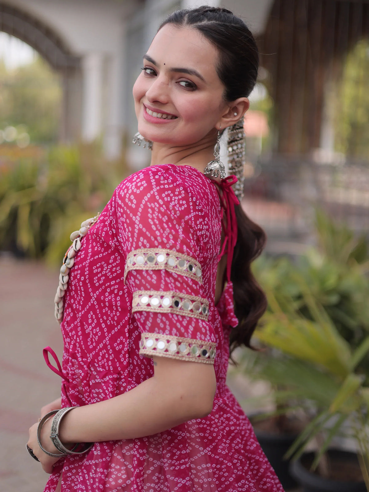 Astonishing Pink Bandhani Printed Navratri Wear Lehenga With Kurti