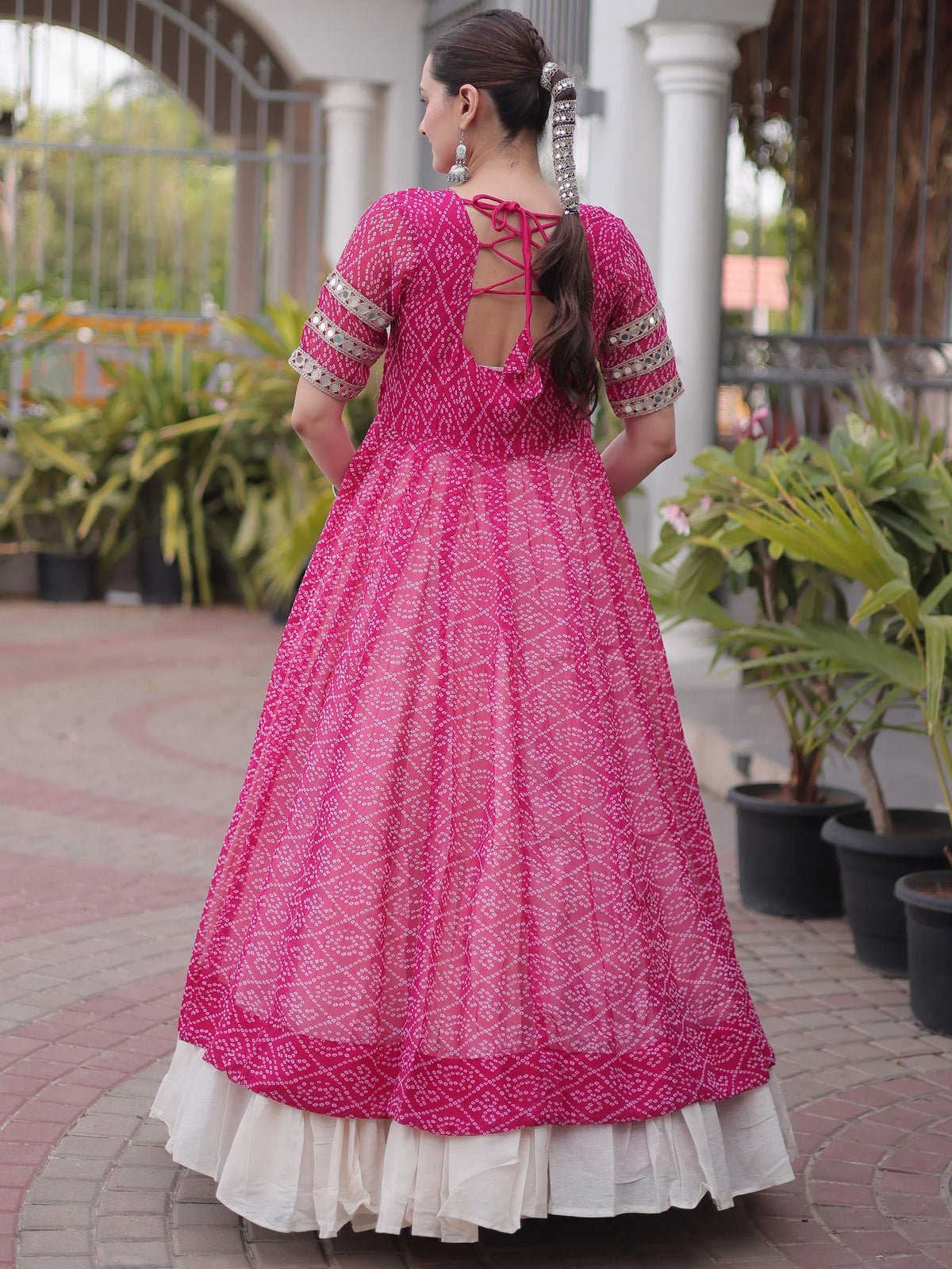 Astonishing Pink Bandhani Printed Navratri Wear Lehenga With Kurti