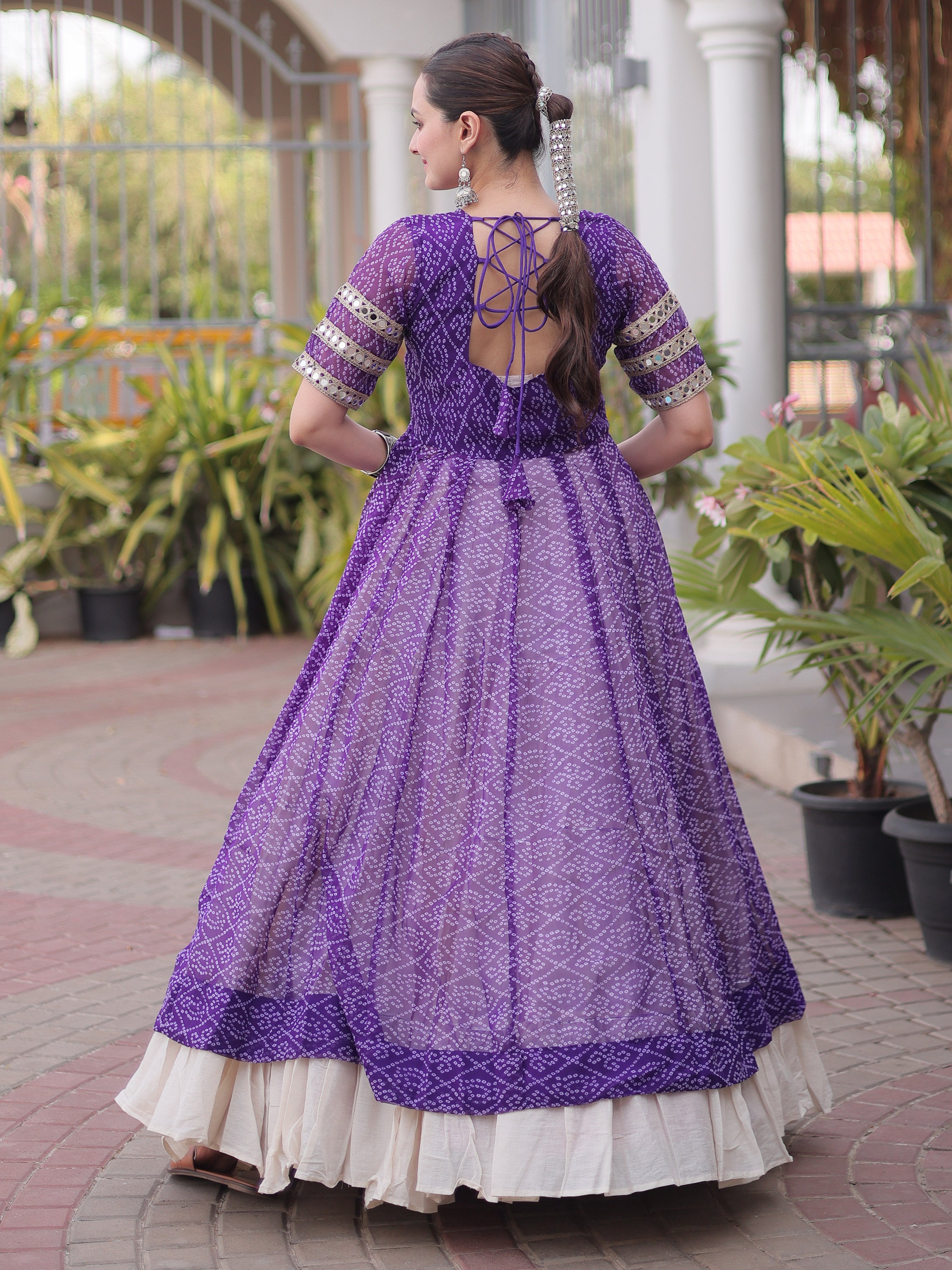Elegant Purple Patch Work Georgette Navratri Lehenga With Kurti