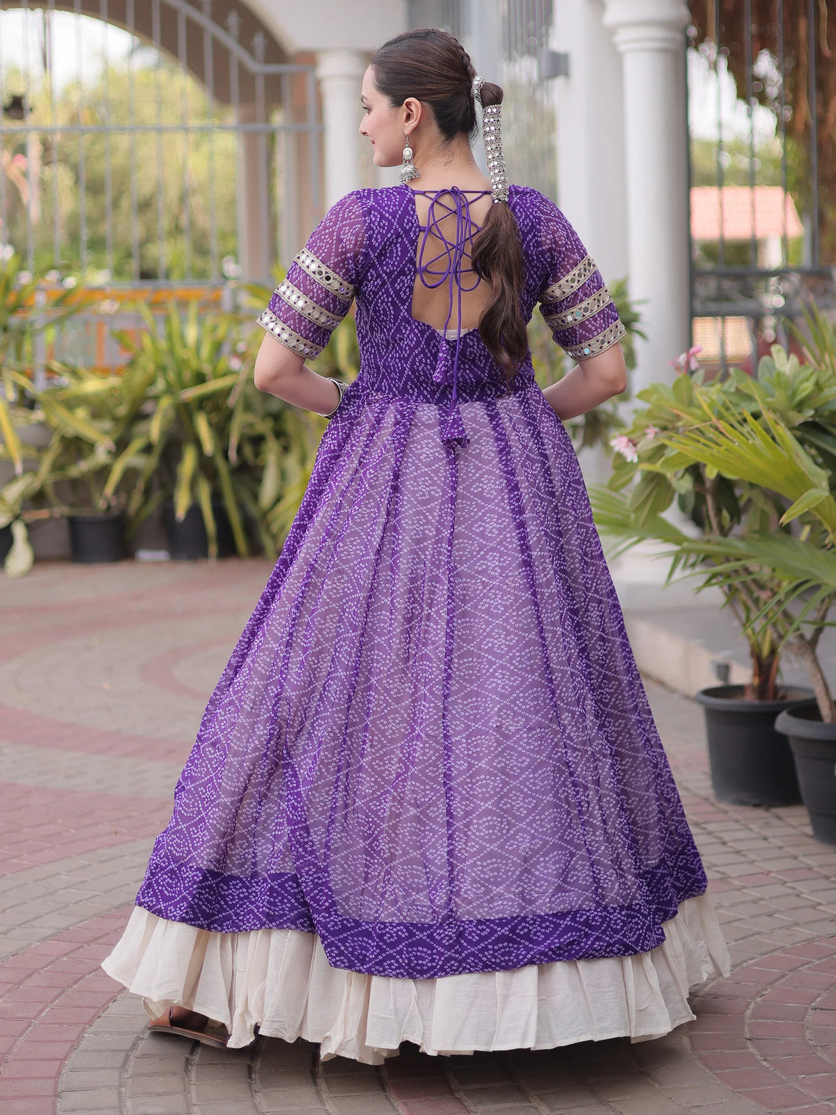 Elegant Purple Patch Work Georgette Navratri Lehenga With Kurti
