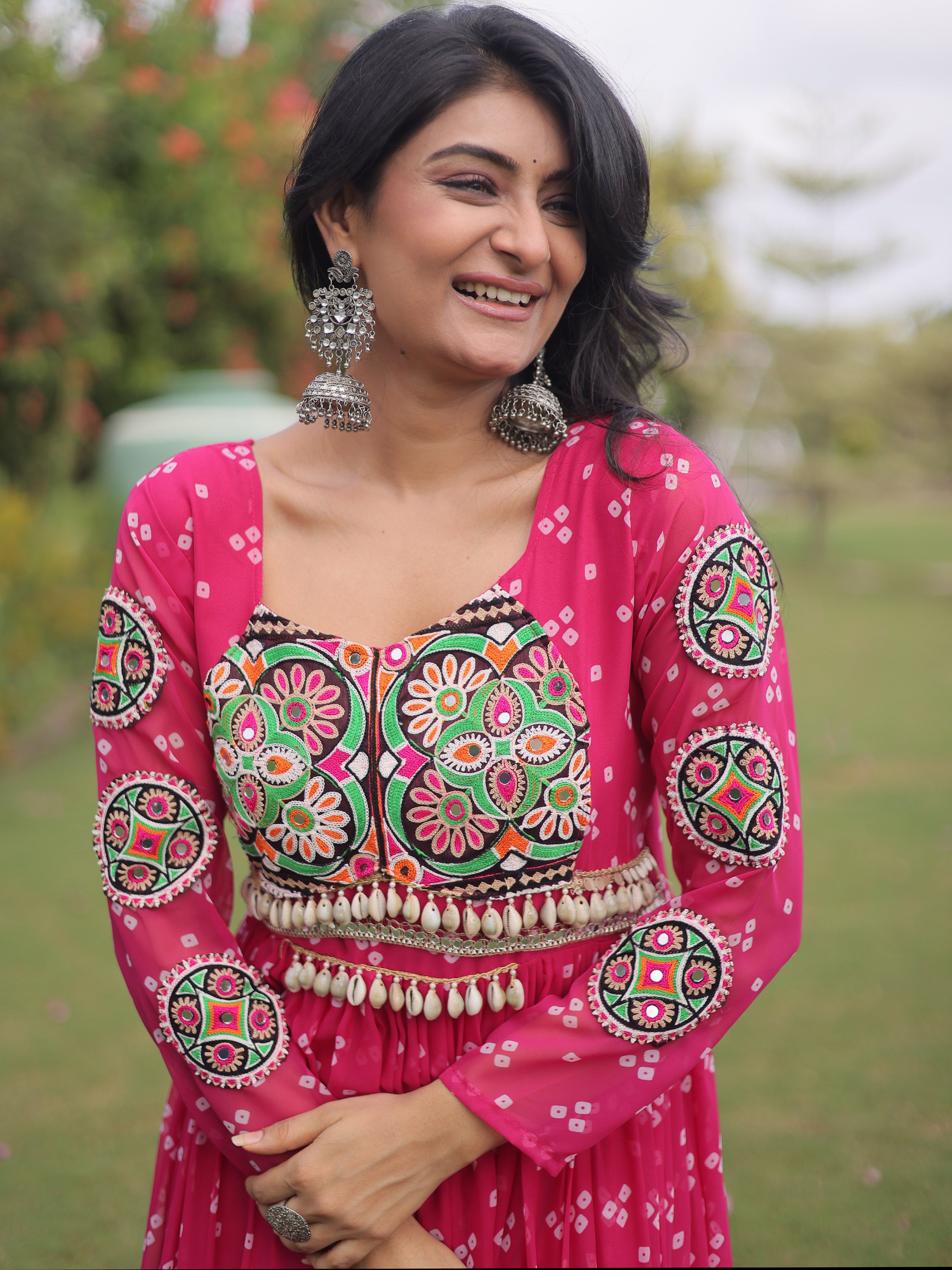 Wonderful Rani Pink Kutchi Work Georgette Navratri Wear Gown