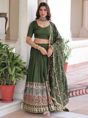 Stunning Green Heavy Sequins Embroidered Silk Festive Wear Lehenga Choli