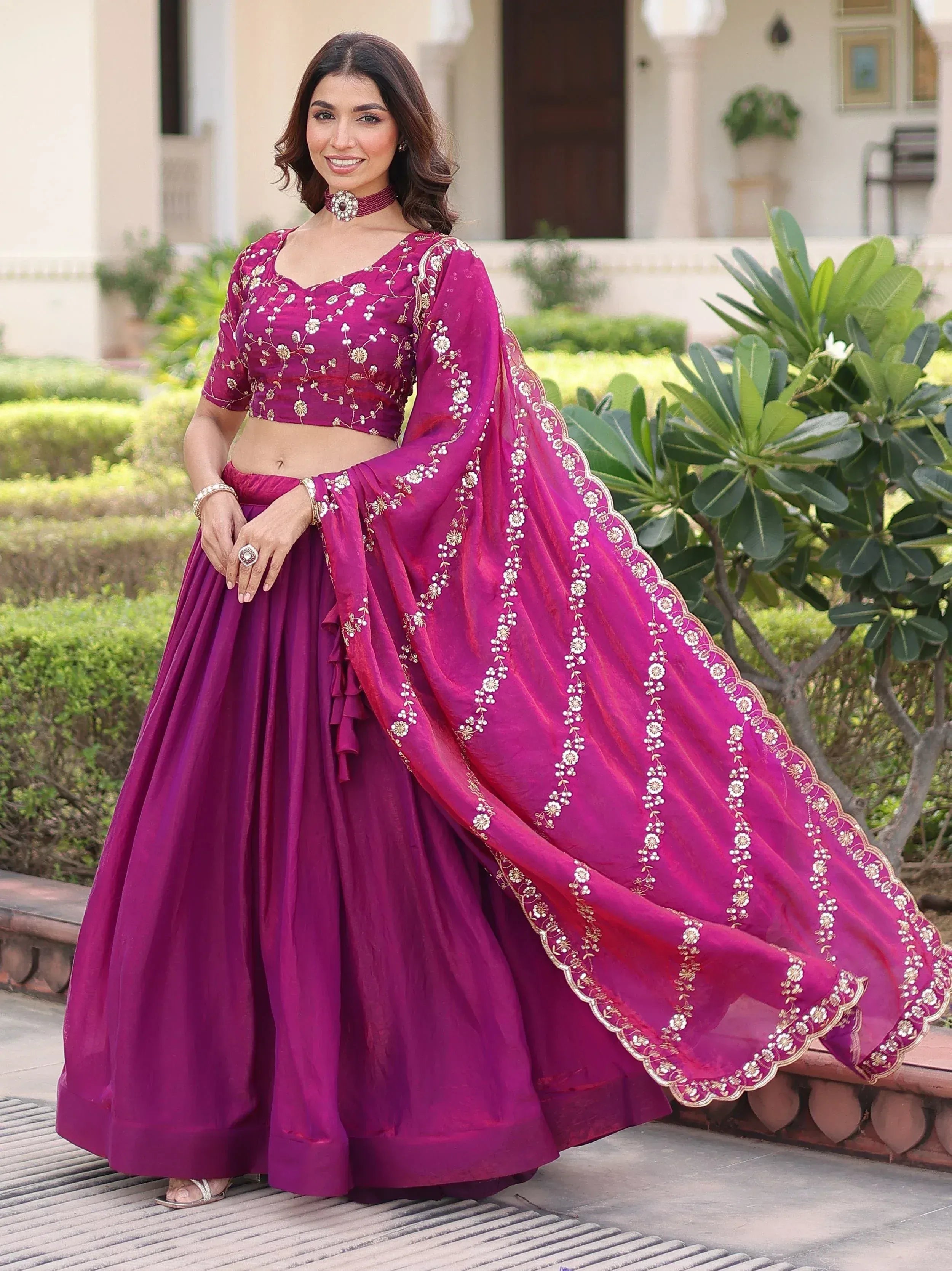 Adorable Purple Embroidered Silk Festive Wear Lehenga Choli