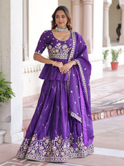 Amazing Purple Sequins Organza Festive Wear Lehenga With Peplum Top