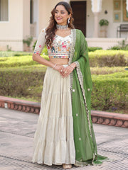 Fantastic Off-White Embroidered Silk Festival Wear Lehenga Choli