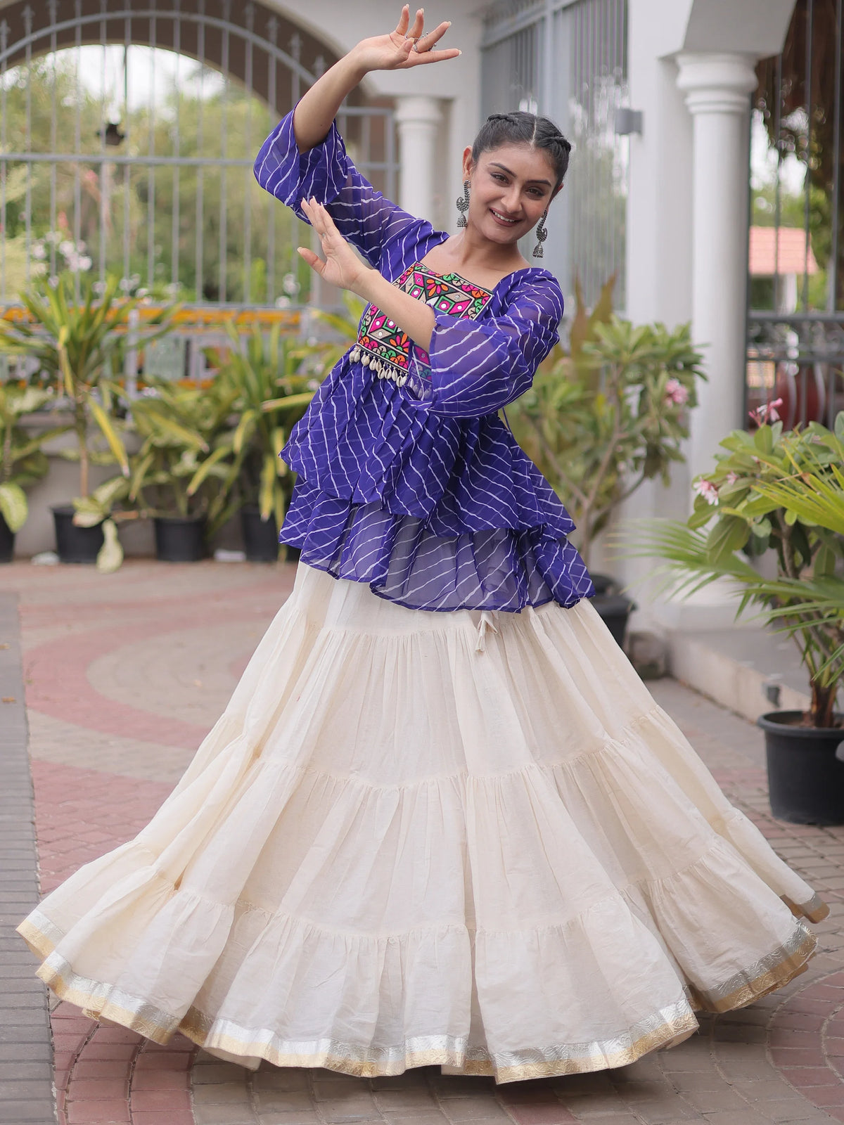Precious Royal Blue Laheriya Printed Navratri Lehenga With Peplum Top