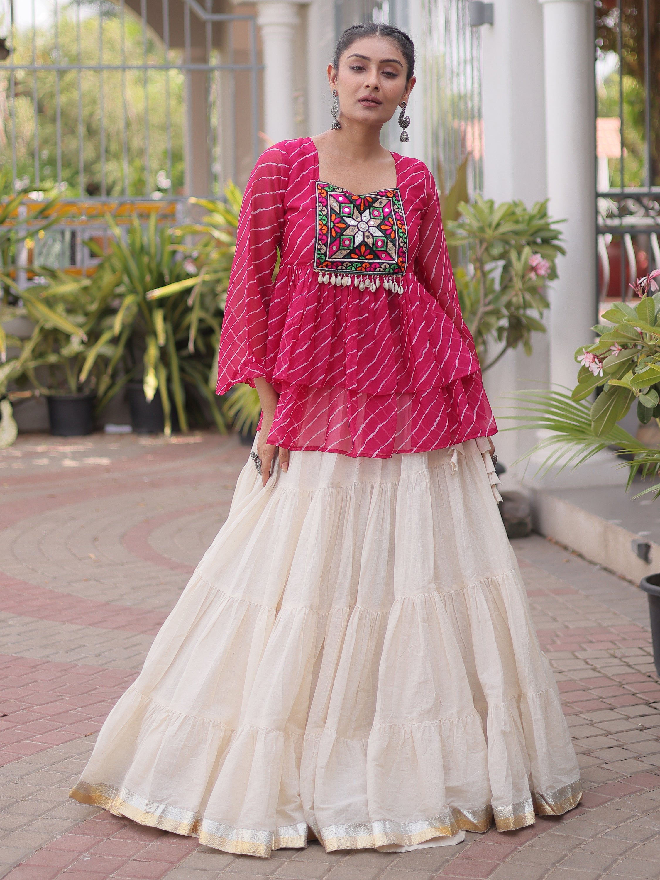 Elegant Purple Laheriya Printed Cotton Navratri Special Lehenga Choli