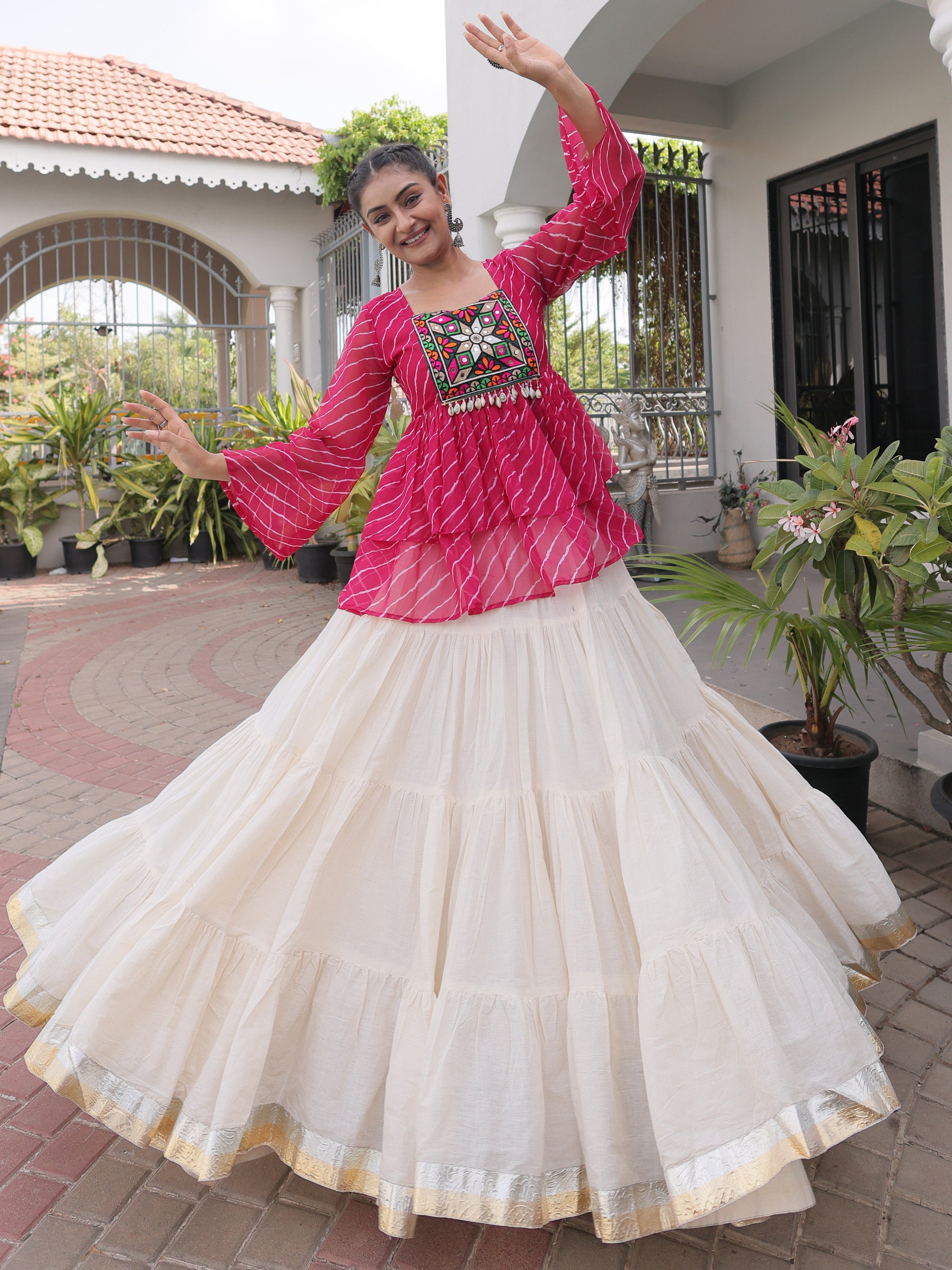 Elegant Purple Laheriya Printed Cotton Navratri Special Lehenga Choli
