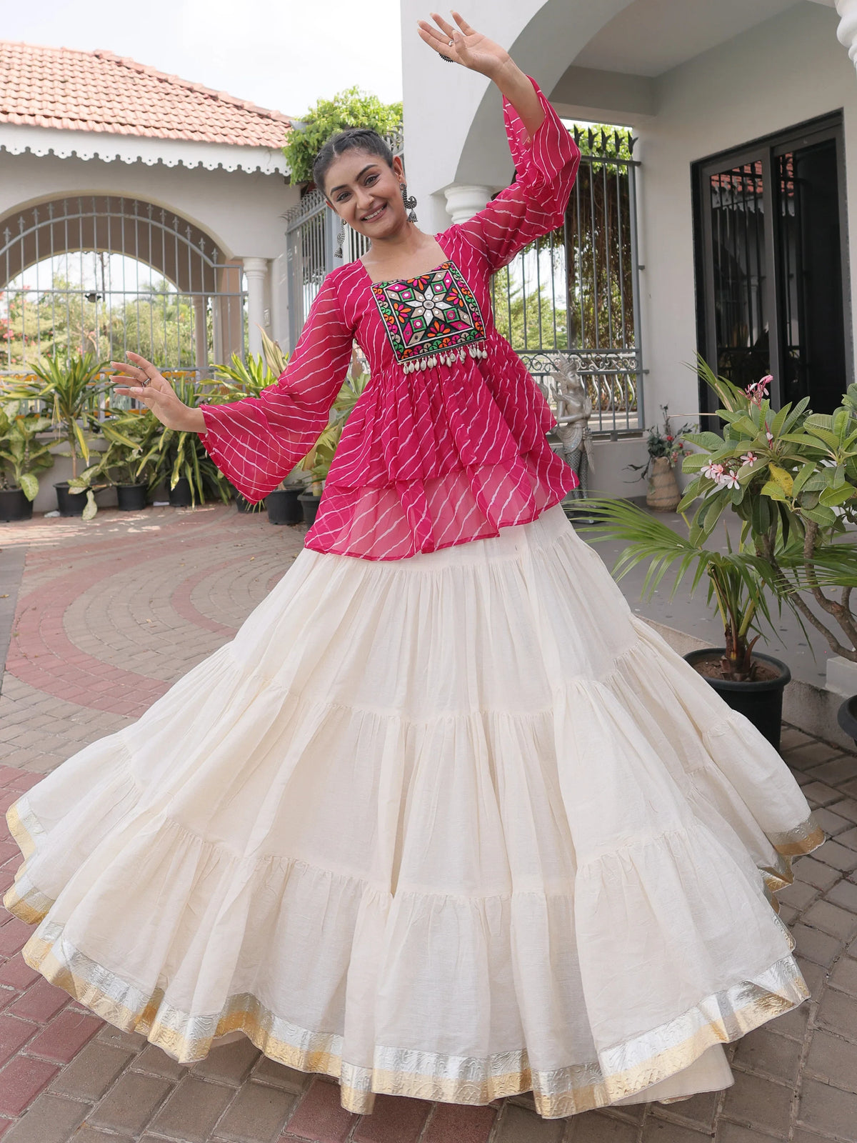 Elegant Purple Laheriya Printed Cotton Navratri Special Lehenga Choli