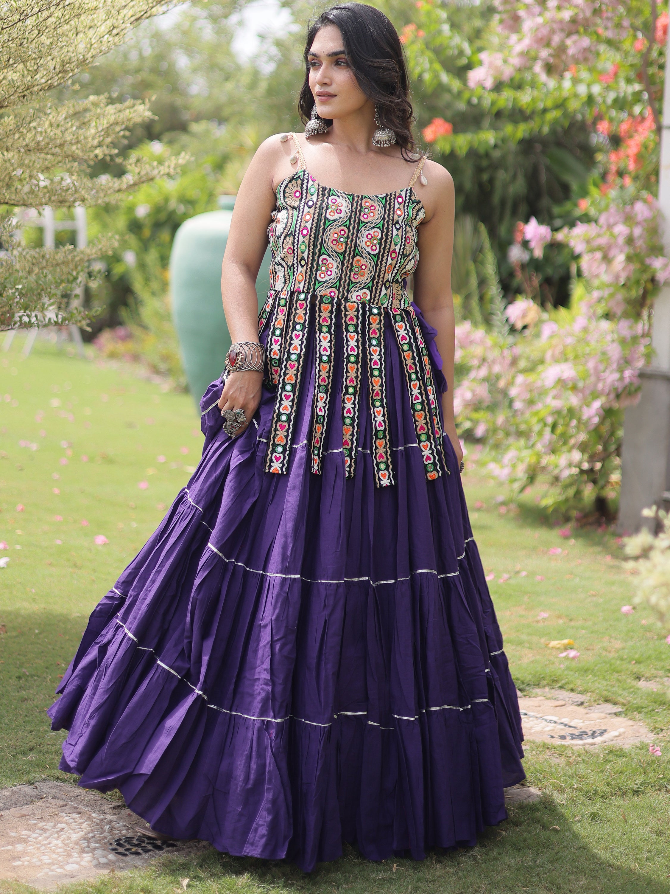 Impressive Purple Laced Cotton Navratri Special Lehenga Choli