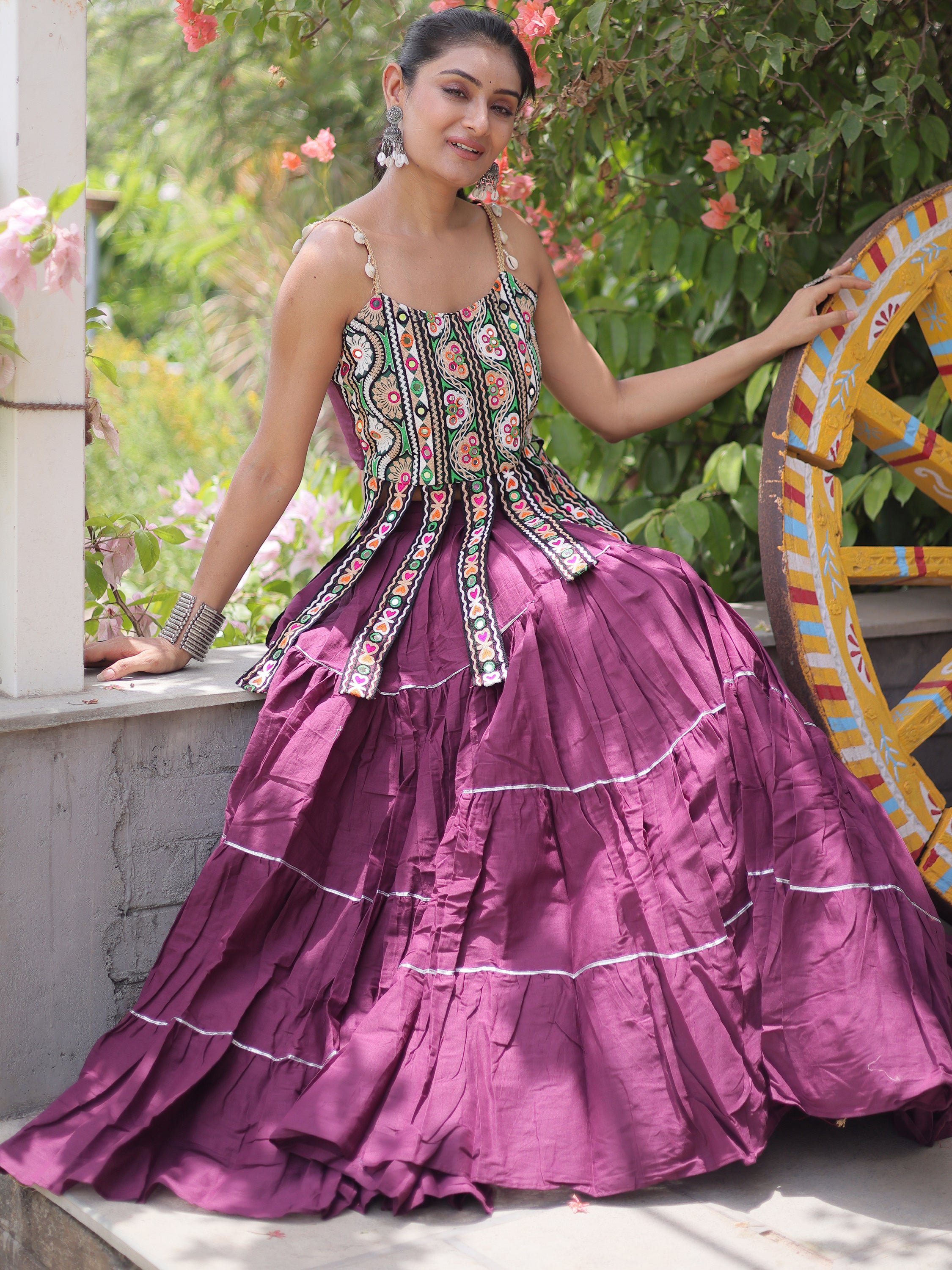 Tremendous Wine Laced Cotton Navratri Wear Lehenga Choli