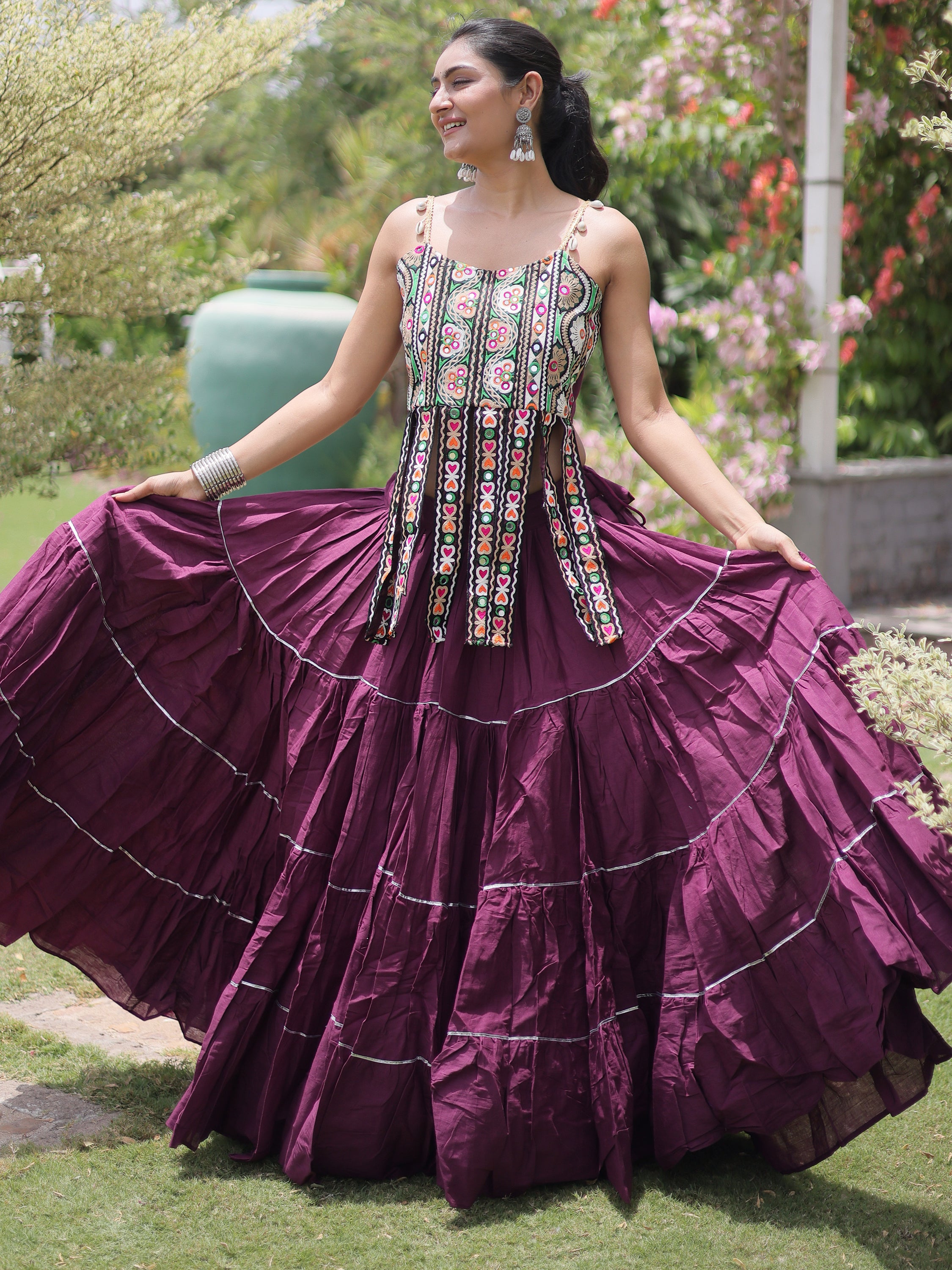 Tremendous Wine Laced Cotton Navratri Wear Lehenga Choli