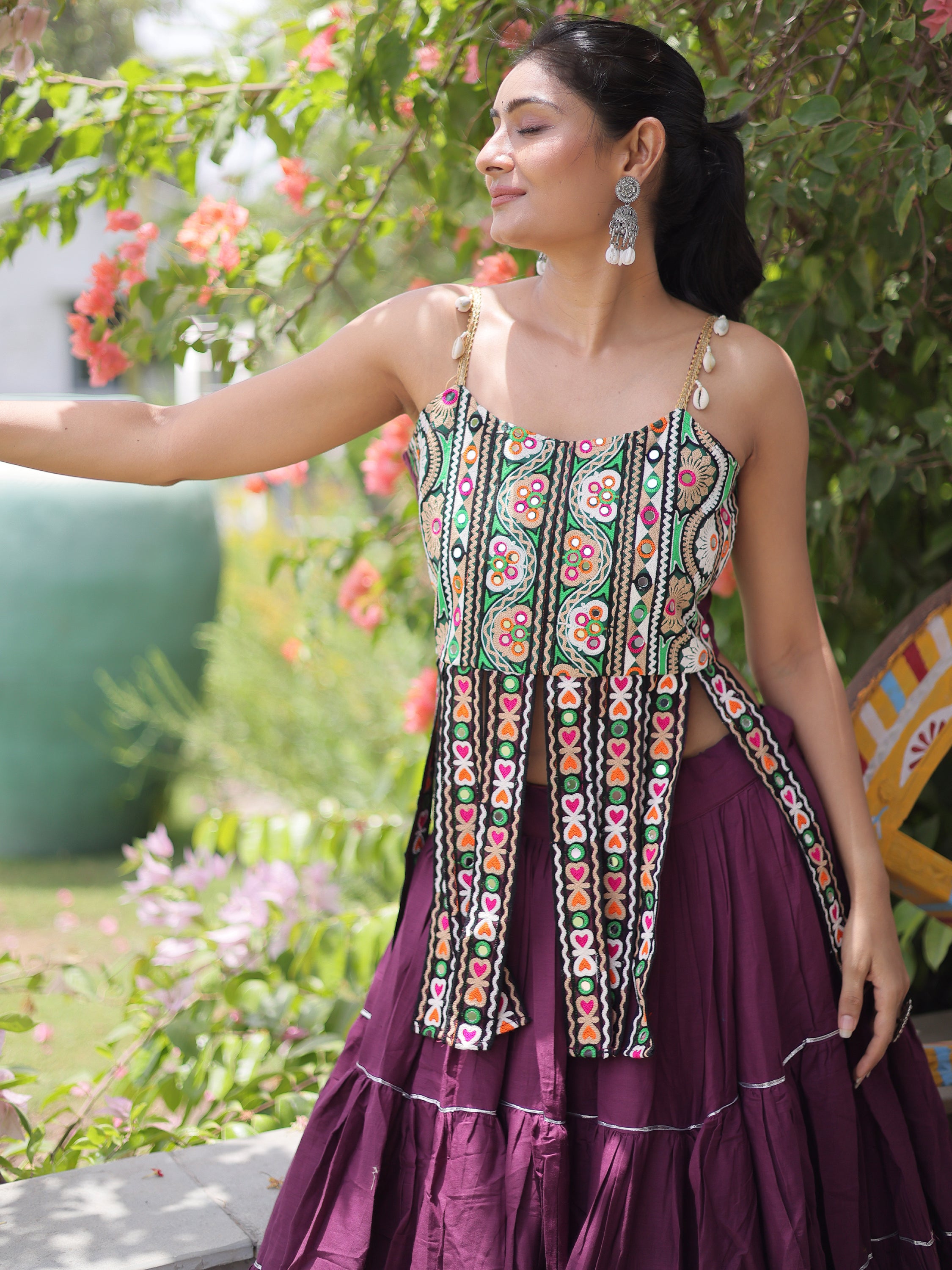 Tremendous Wine Laced Cotton Navratri Wear Lehenga Choli