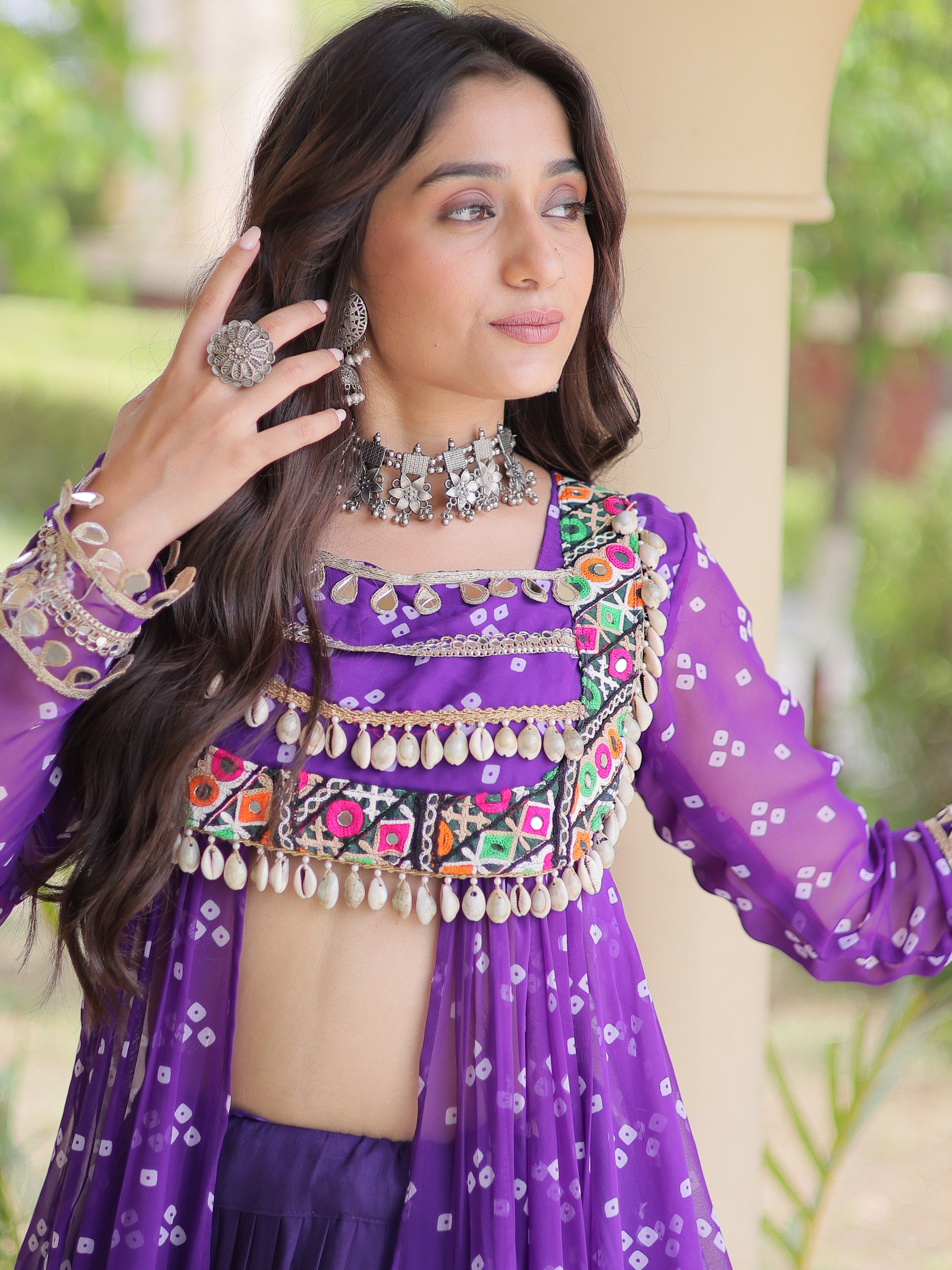 Awesome Purple Bandhni Printed Cotton Navratri Wear Lehenga And Kurti Set