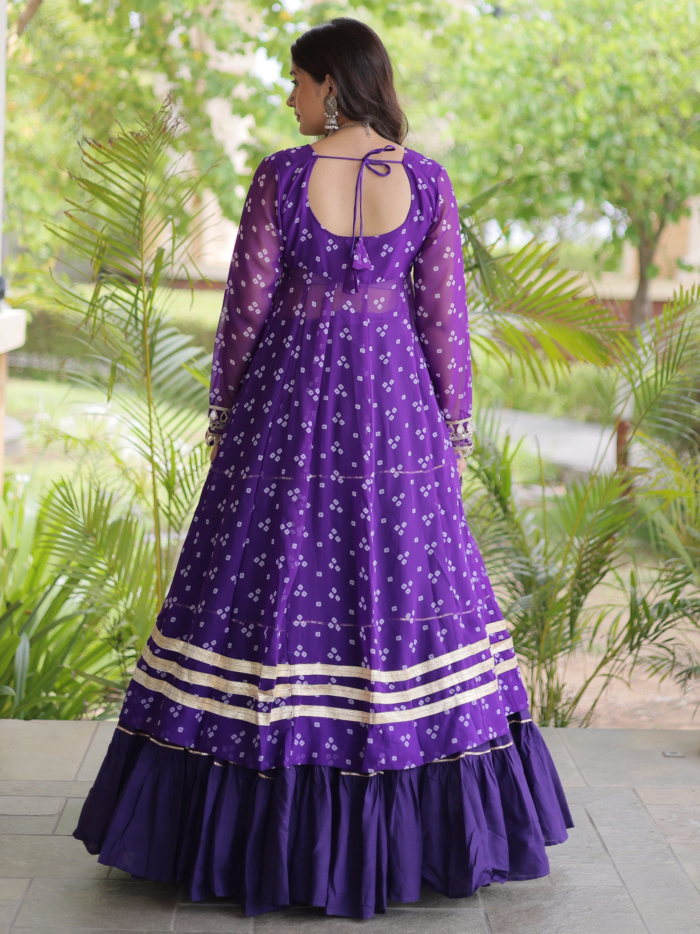 Awesome Purple Bandhni Printed Cotton Navratri Wear Lehenga And Kurti Set