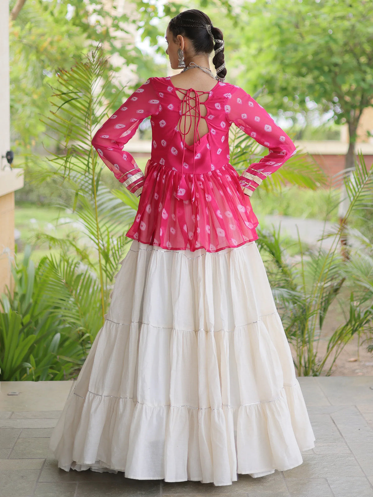 Lovable Rani Pink Cotton Navratri Wear Lehenga With Printed Peplum Top