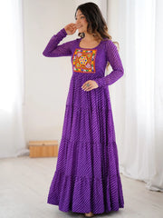 Amazing Purple Laheriya Printed Georgette Navratri Special Gown