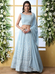 Glamorous Sky Blue Thread Work Georgette Bridesmaid Lehenga Choli