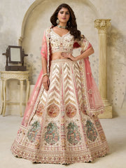 Precious Cream Embroidered Silk Bridesmaid Lehenga Choli With Dupatta