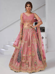 Dazzling Pink Zari Embroidered Banarasi Silk Bridesmaid Lehenga Choli