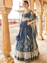 Wonderful Navy Blue Digital Printed Silk Festival Wear Lehenga Choli