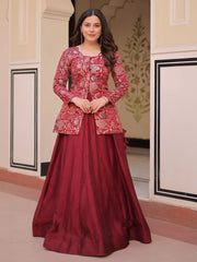 Adorable Maroon Silk Zari Weaving Bridesmaids Lehenga With Jacket